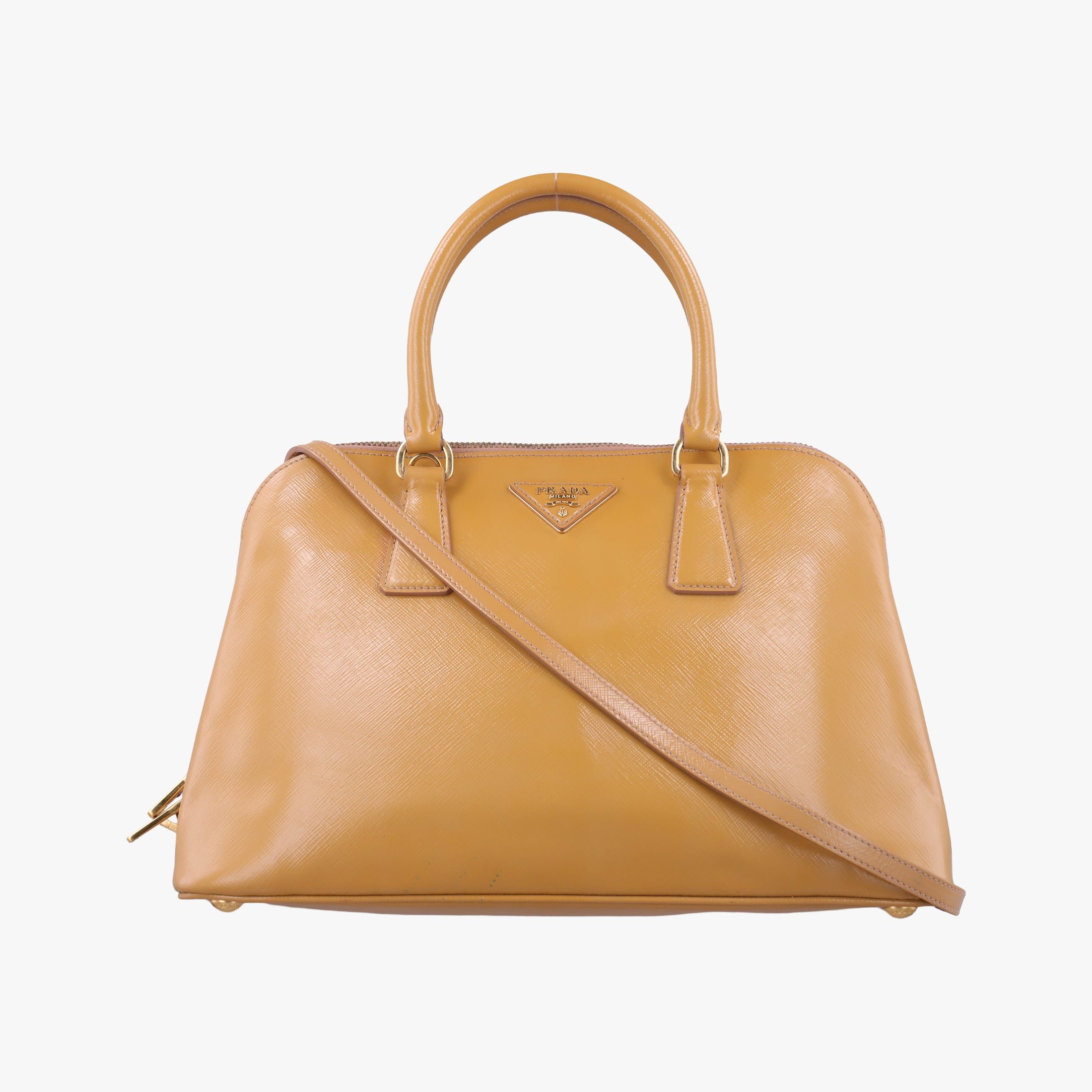Pre-owned Prada Pyramid Camel Patent BL0808 shoulderbag | stylenewstar