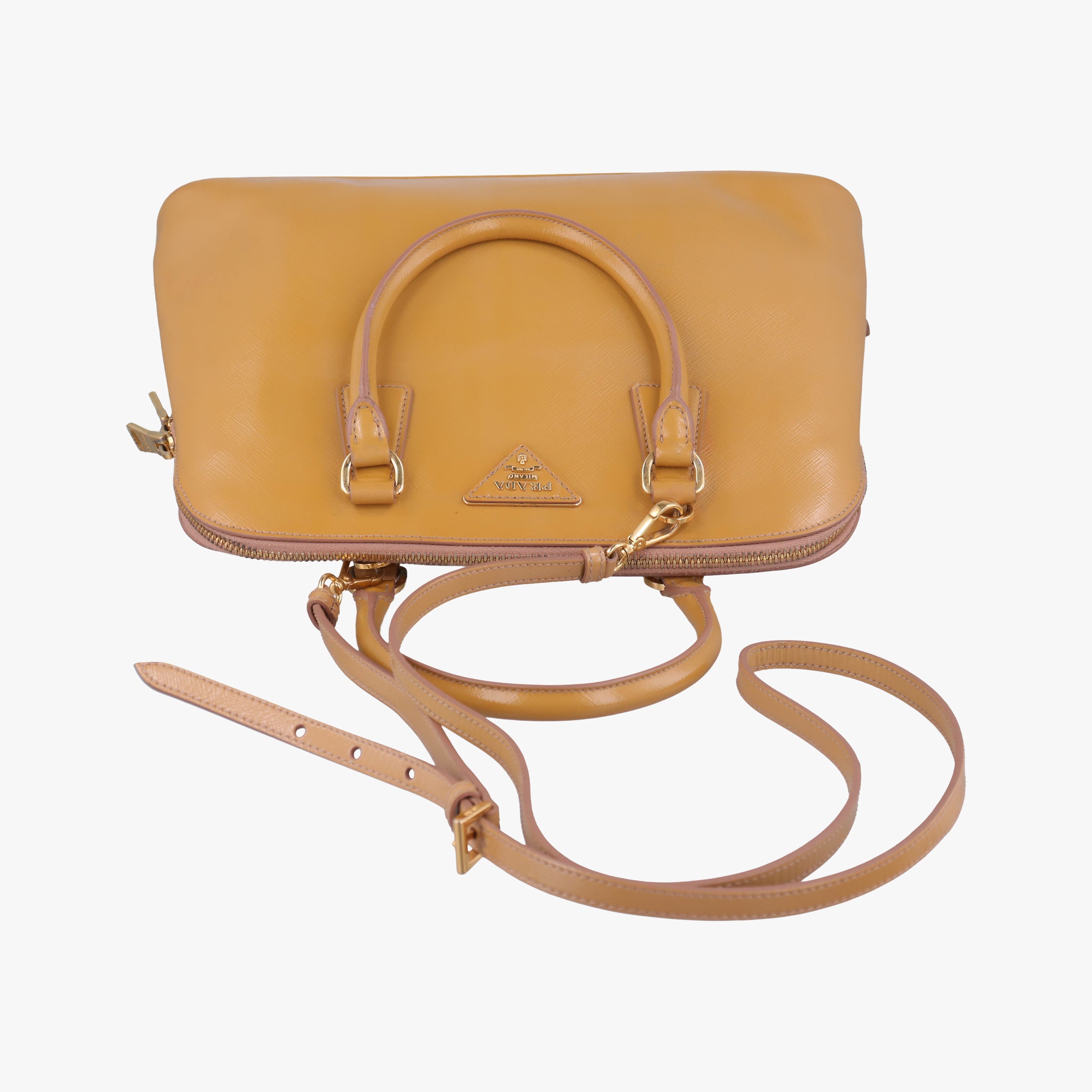 Pre-owned Prada Pyramid Camel Patent BL0808 shoulderbag | stylenewstar