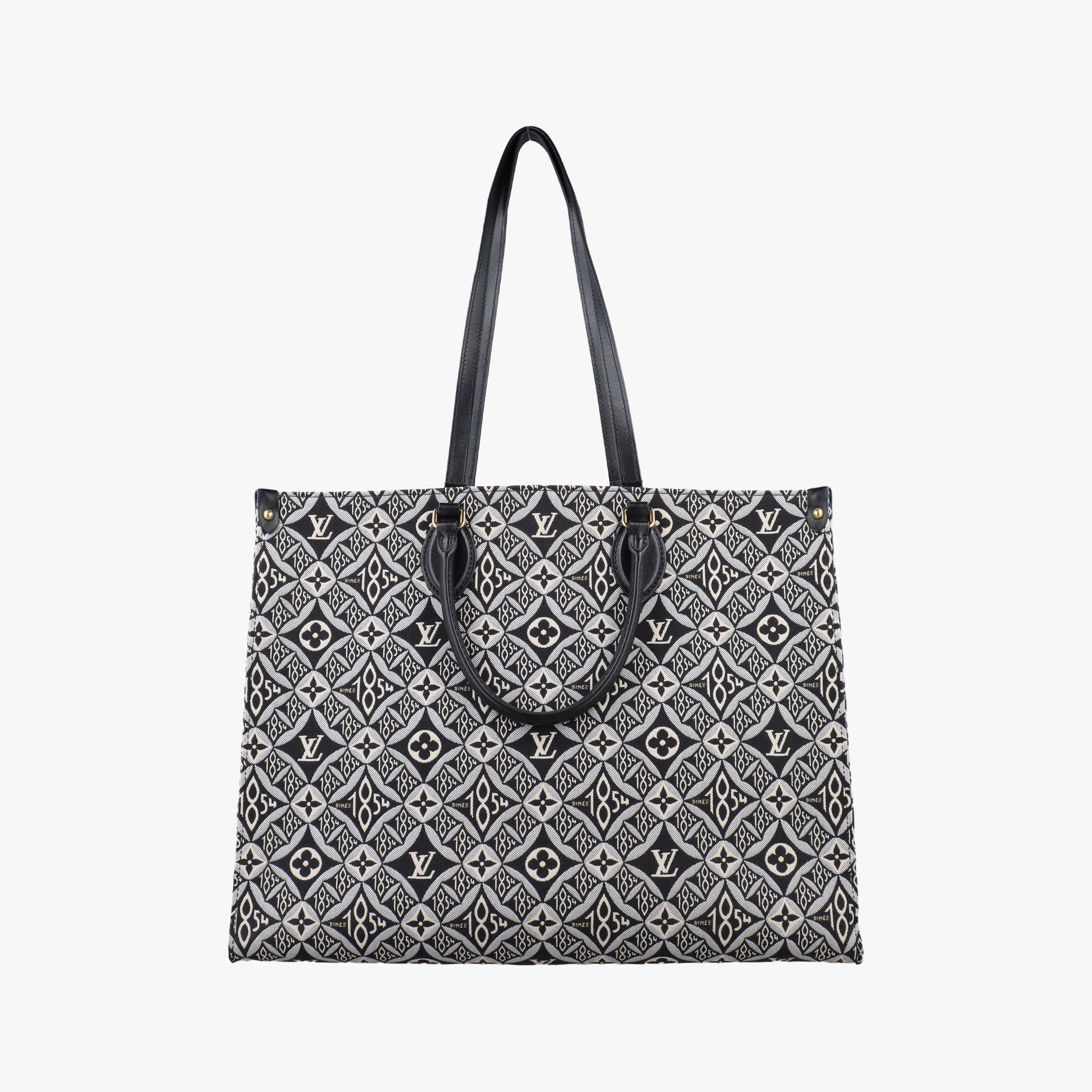 Pre-owned Louis Vuitton SINCE1854 On the Go GM Black×White jacquard canvas x leather M57207 handbag | stylenewstar