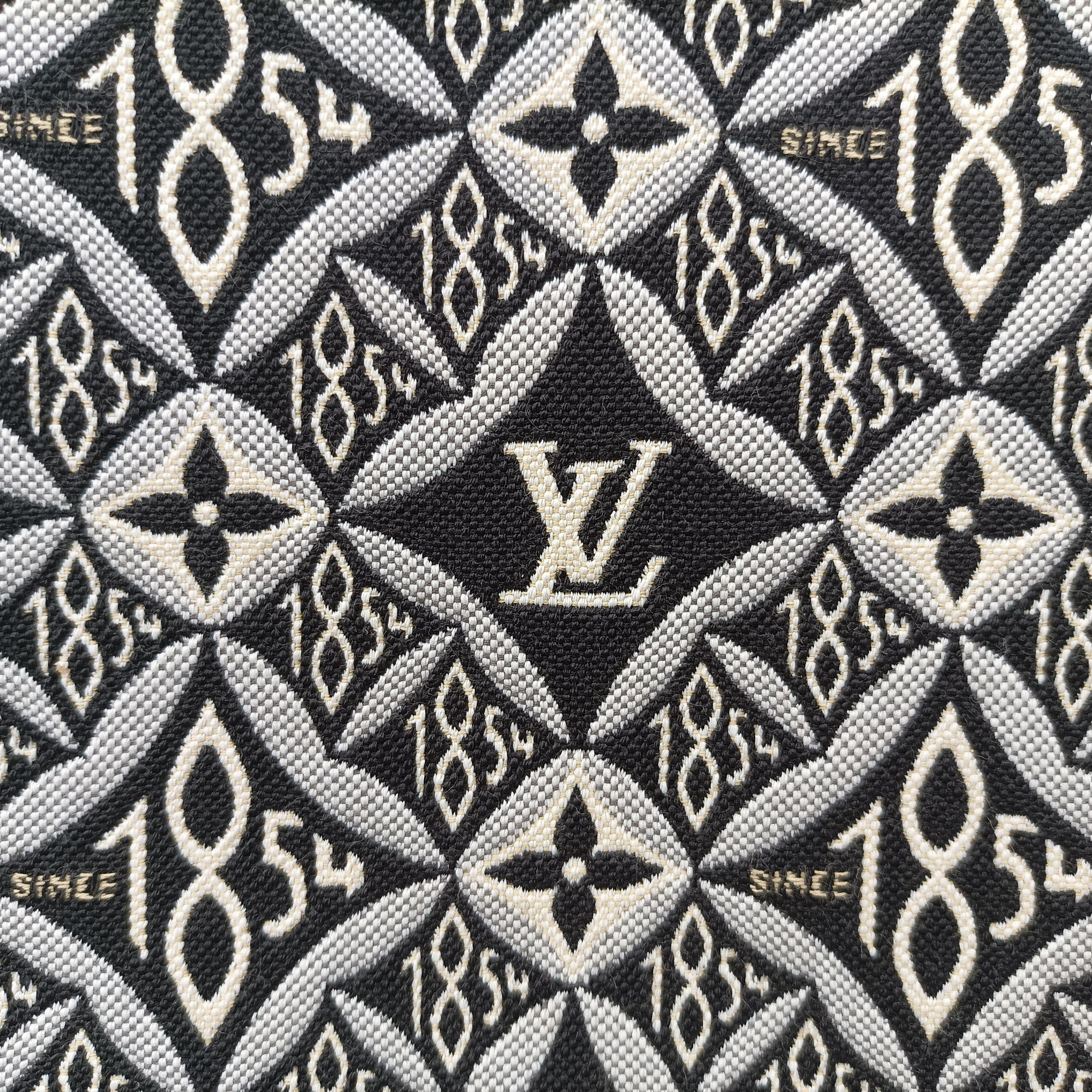 Pre-owned Louis Vuitton SINCE1854 On the Go GM Black×White jacquard canvas x leather M57207 handbag | stylenewstar