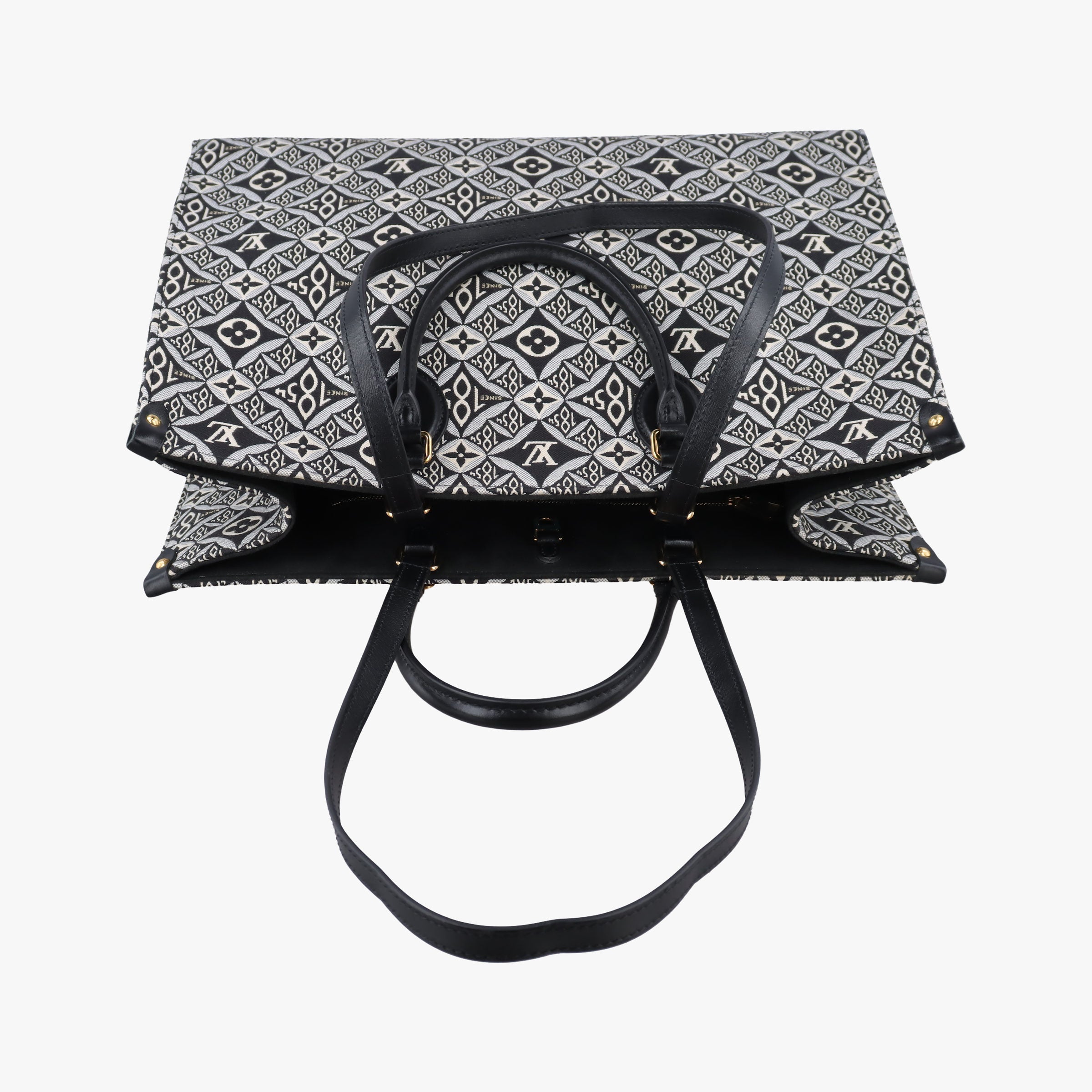 Pre-owned Louis Vuitton SINCE1854 On the Go GM Black×White jacquard canvas x leather M57207 handbag | stylenewstar