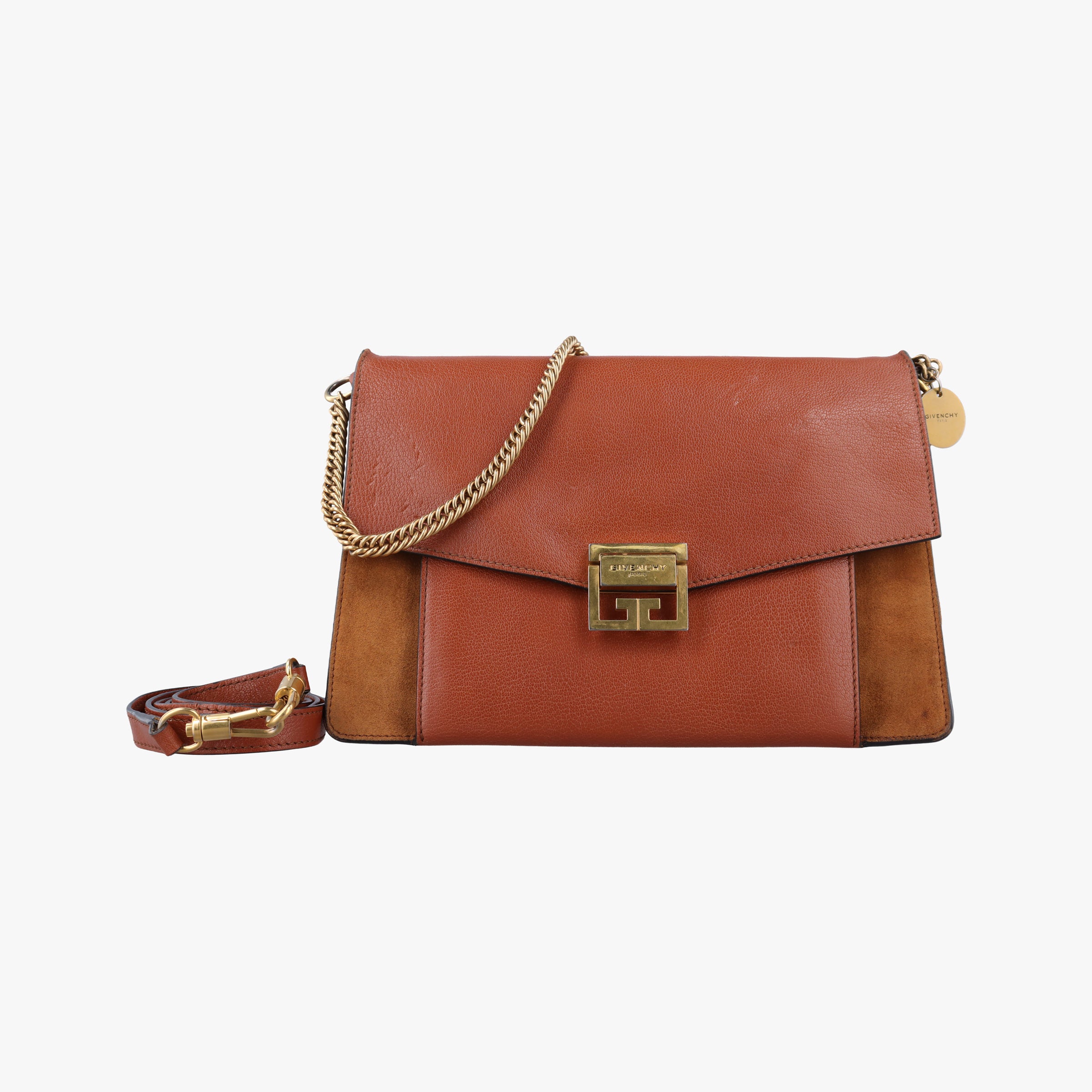 Pre-owned Givenchy GV3 small Chestnut Leather × Suede  shoulderbag | stylenewstar
