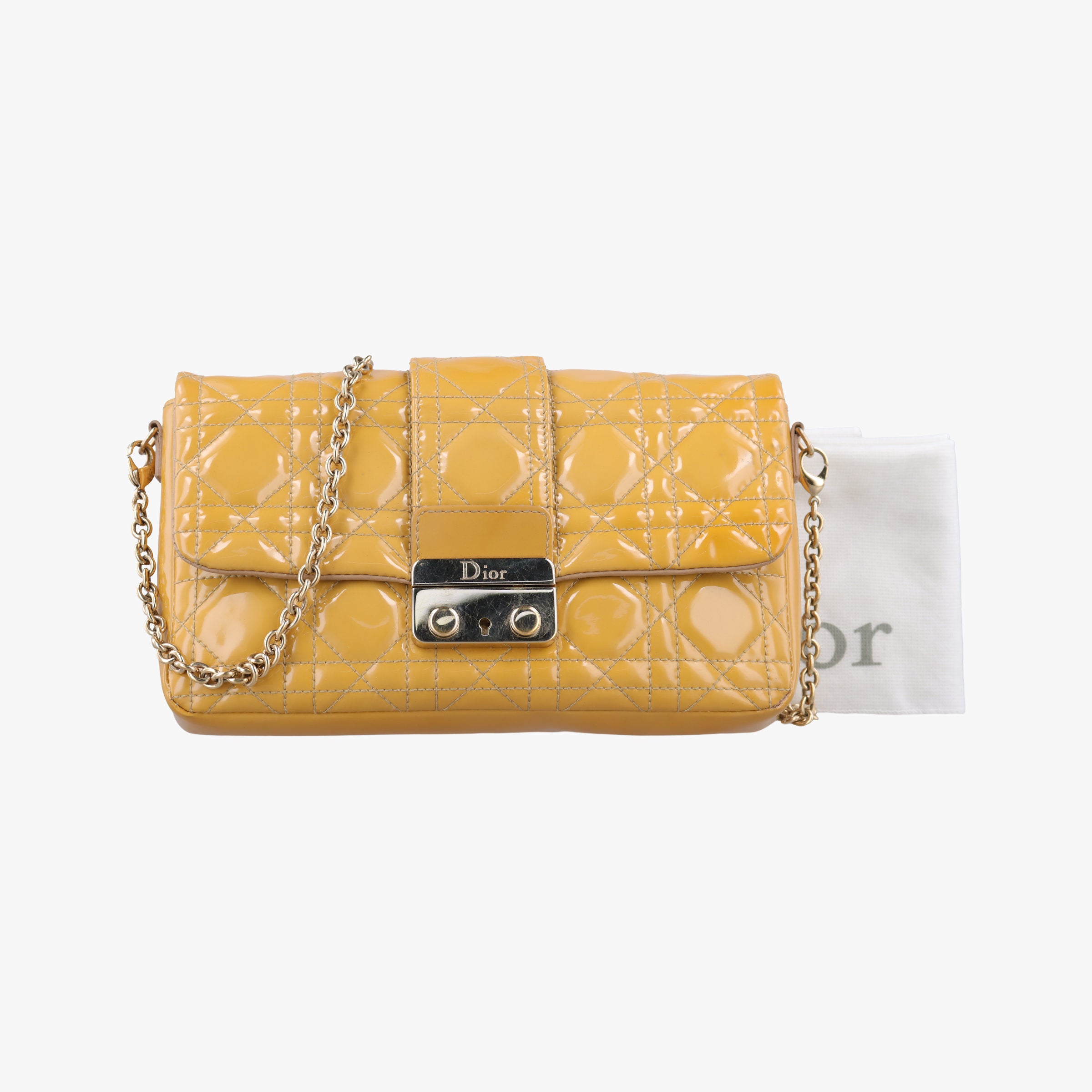 Pre-owned Christian Dior Miss Dior Cannage New Rock Yellow Patent  shoulderbag | stylenewstar