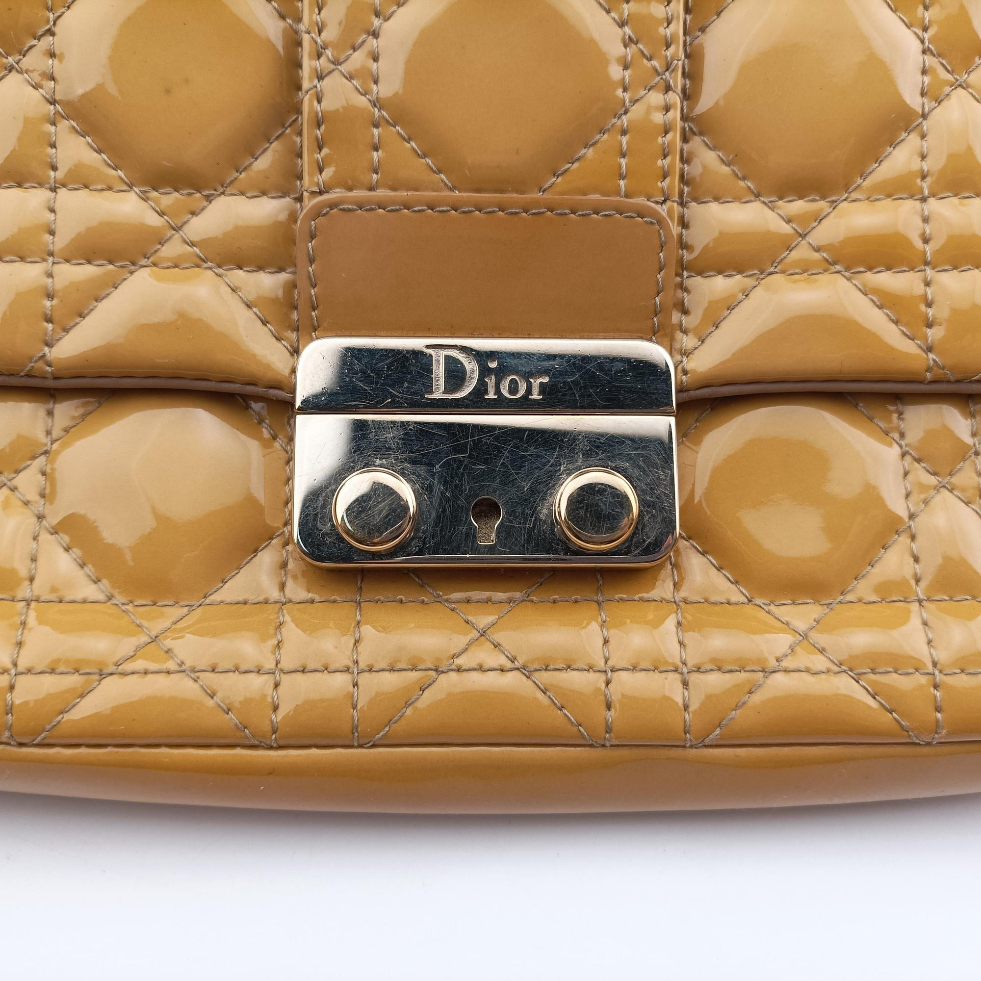 Pre-owned Christian Dior Miss Dior Cannage New Rock Yellow Patent  shoulderbag | stylenewstar