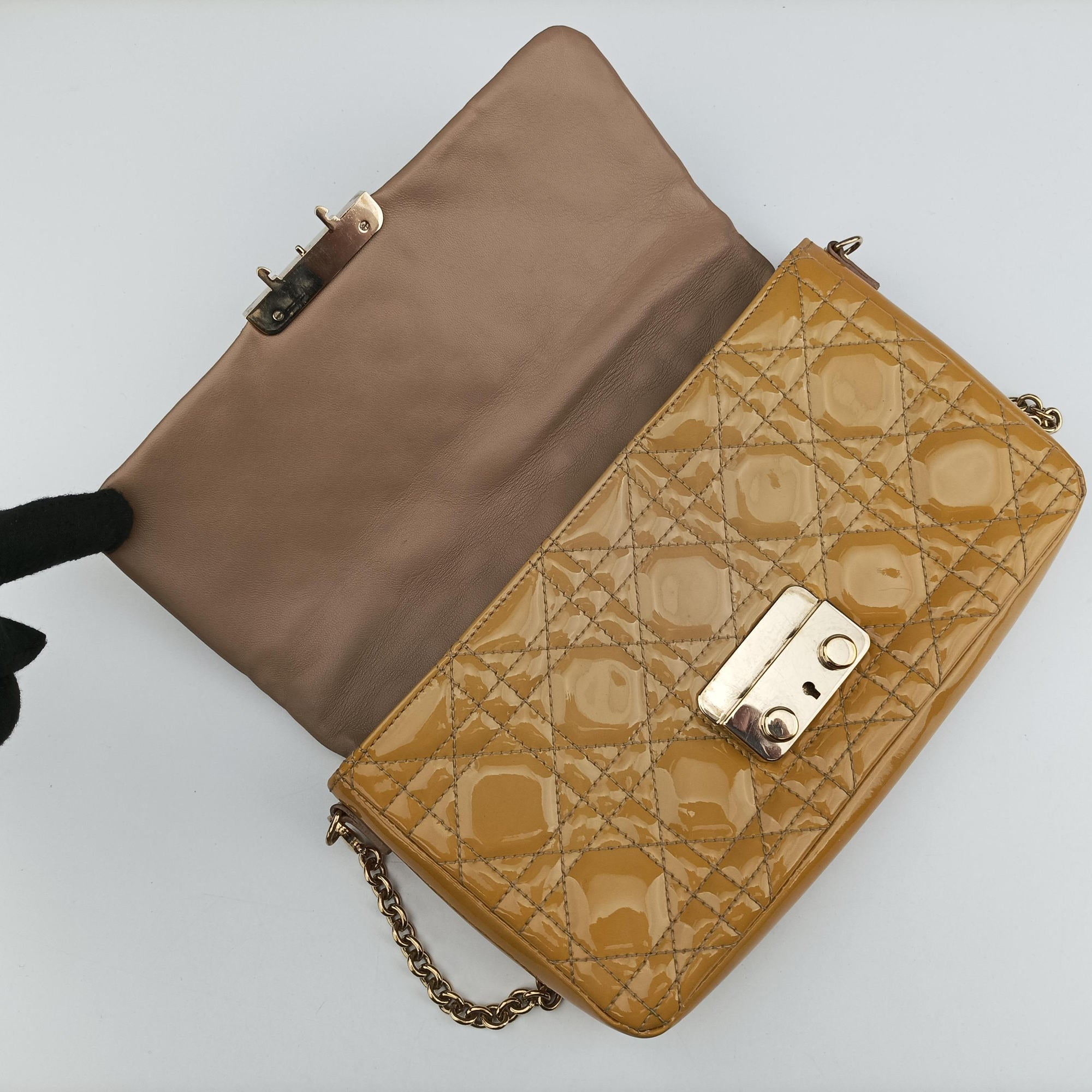 Pre-owned Christian Dior Miss Dior Cannage New Rock Yellow Patent  shoulderbag | stylenewstar
