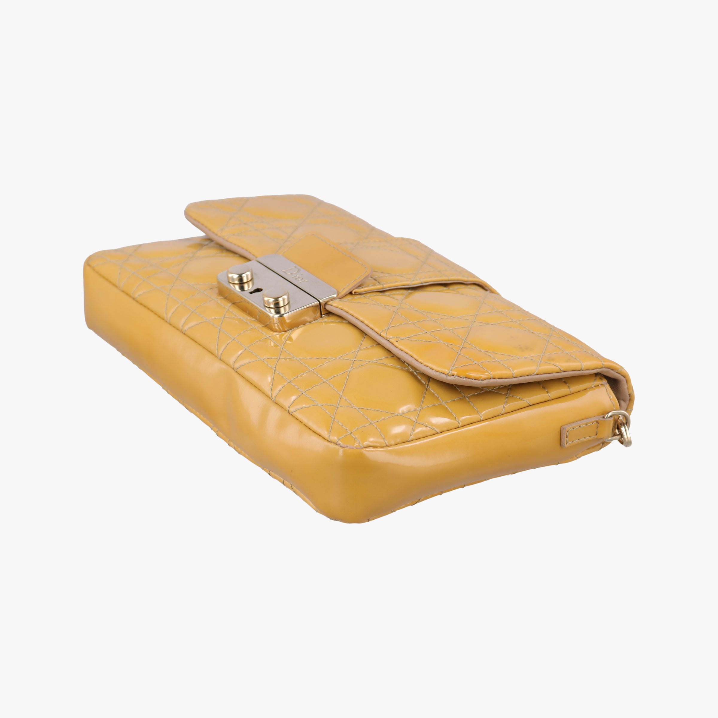 Pre-owned Christian Dior Miss Dior Cannage New Rock Yellow Patent  shoulderbag | stylenewstar