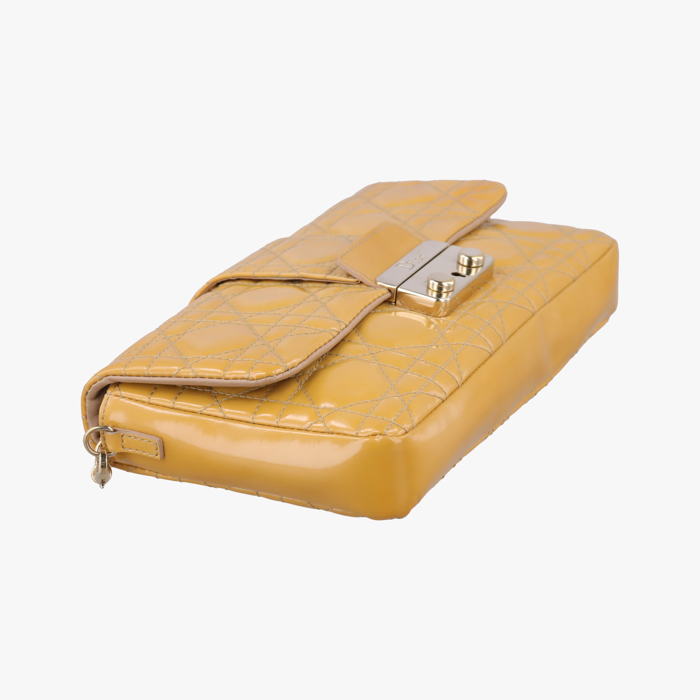 Pre-owned Christian Dior Miss Dior Cannage New Rock Yellow Patent  shoulderbag | stylenewstar