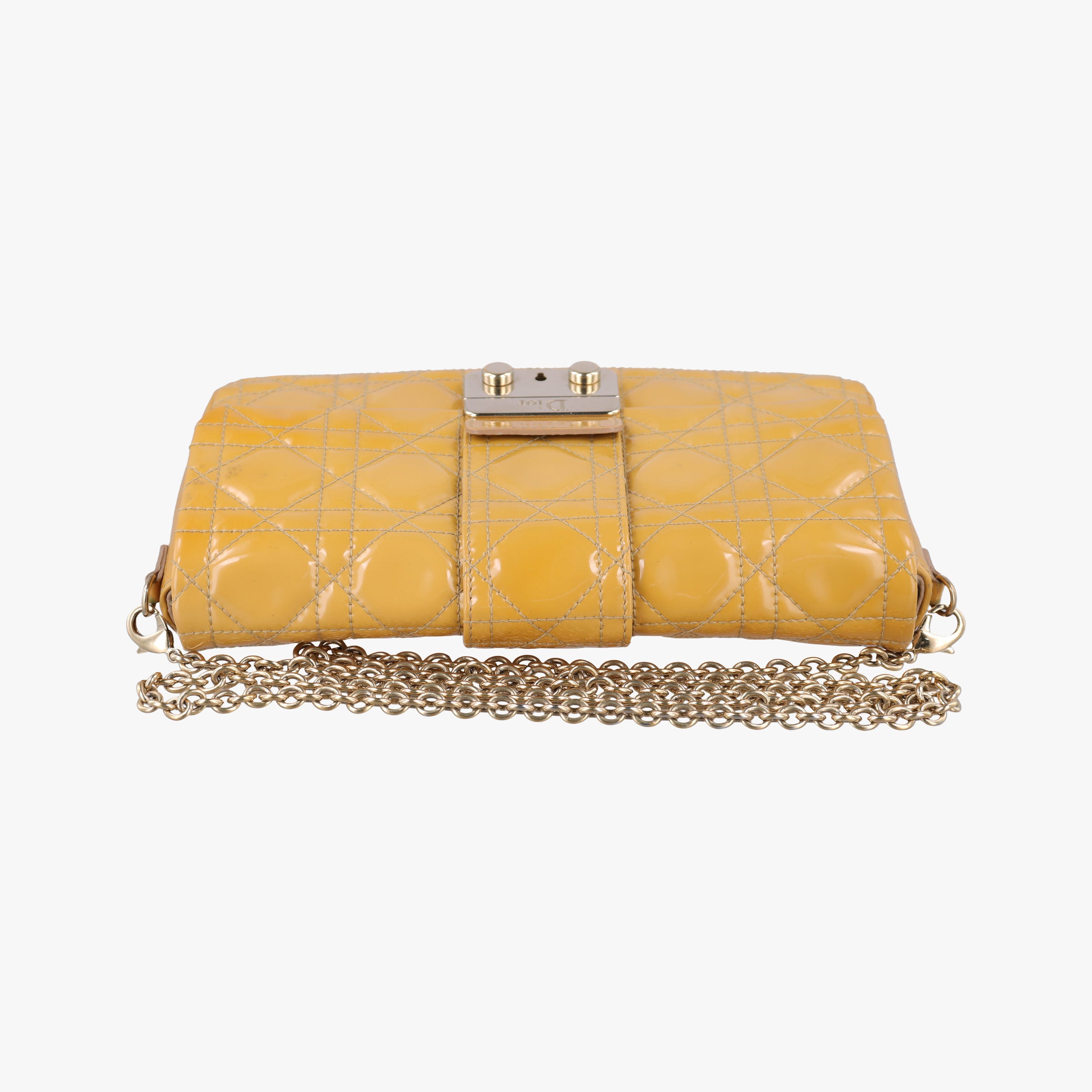 Pre-owned Christian Dior Miss Dior Cannage New Rock Yellow Patent  shoulderbag | stylenewstar
