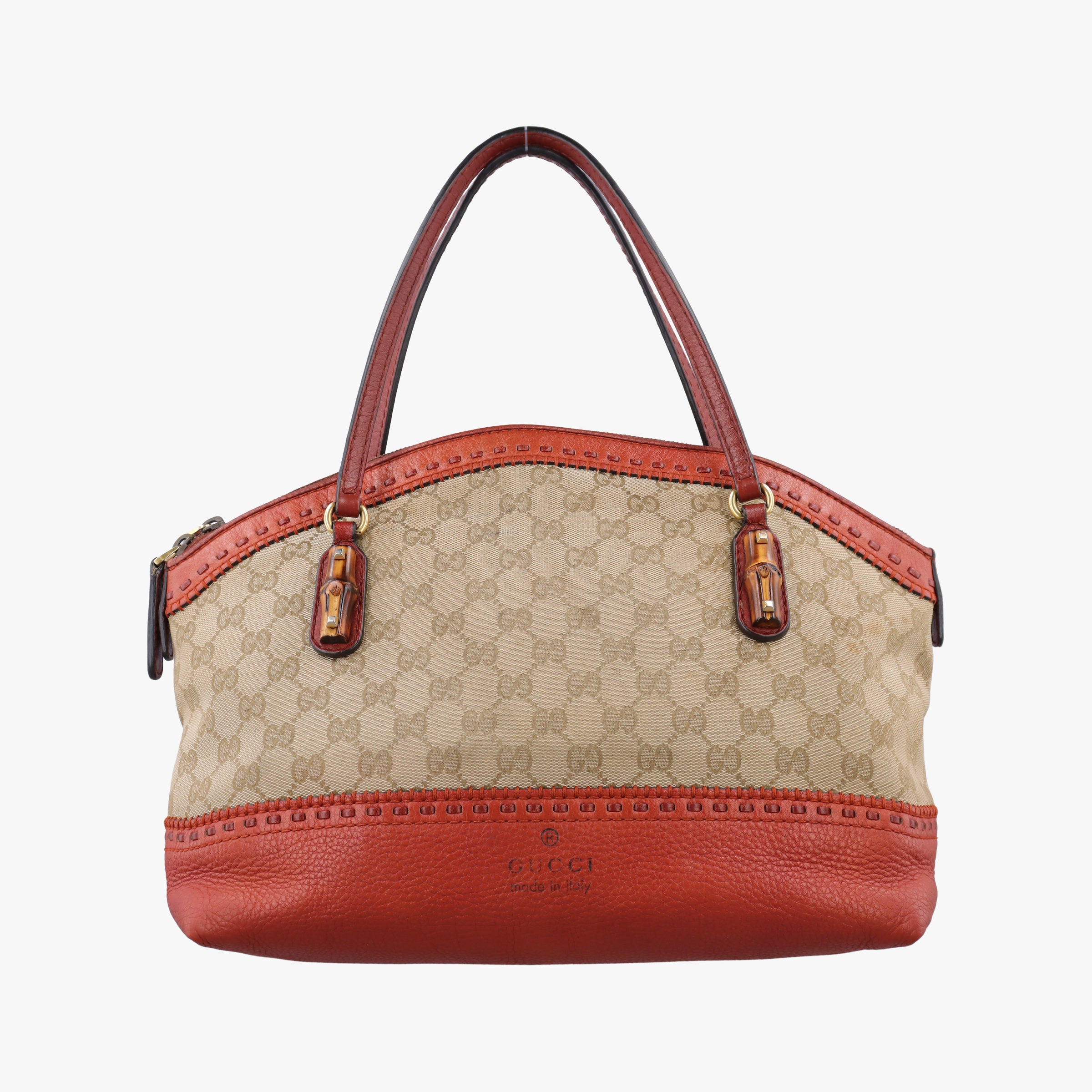 Pre-owned Gucci Bamboo Brown GGCanvas×Leather 339002 handbag | stylenewstar