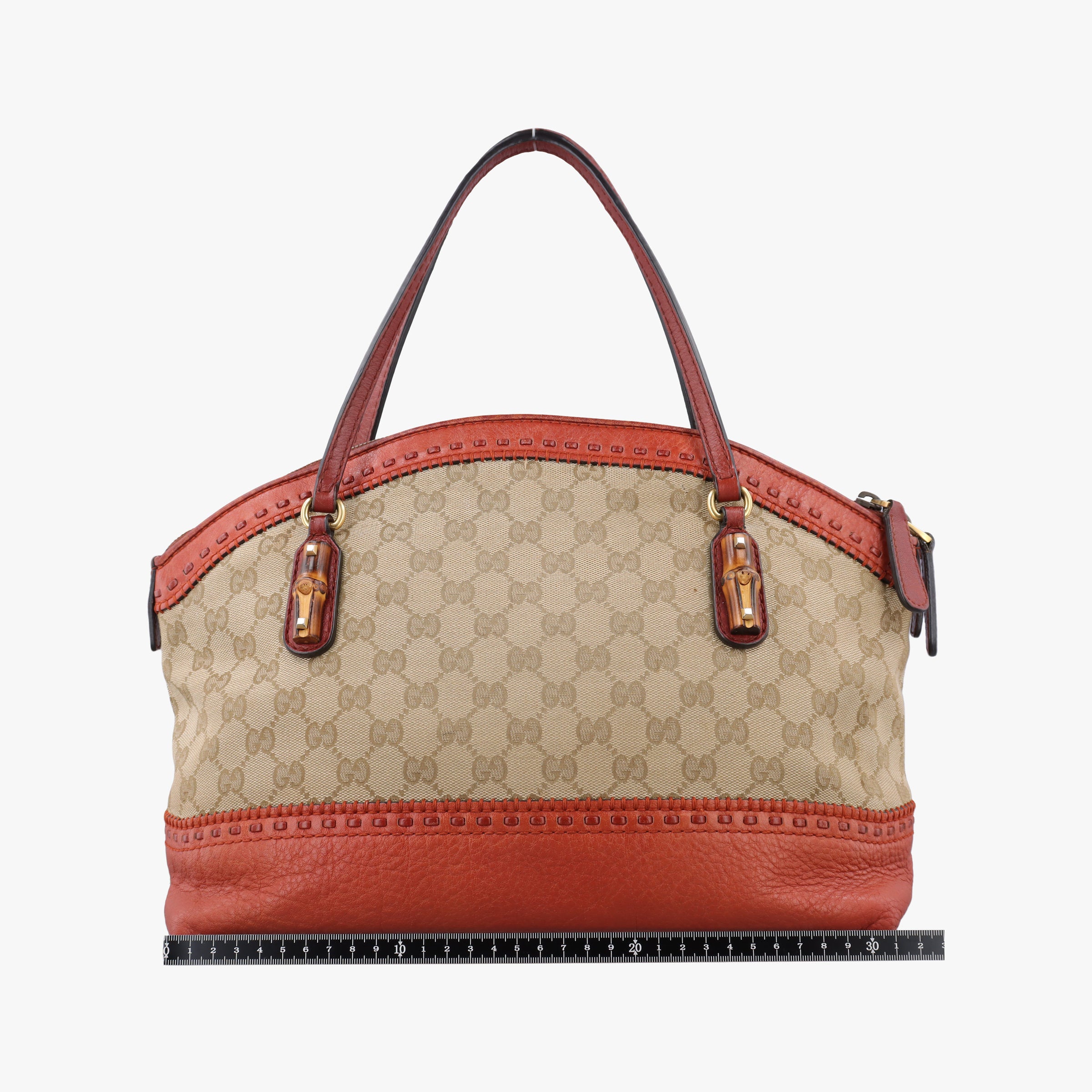 Pre-owned Gucci Bamboo Brown GGCanvas×Leather 339002 handbag | stylenewstar