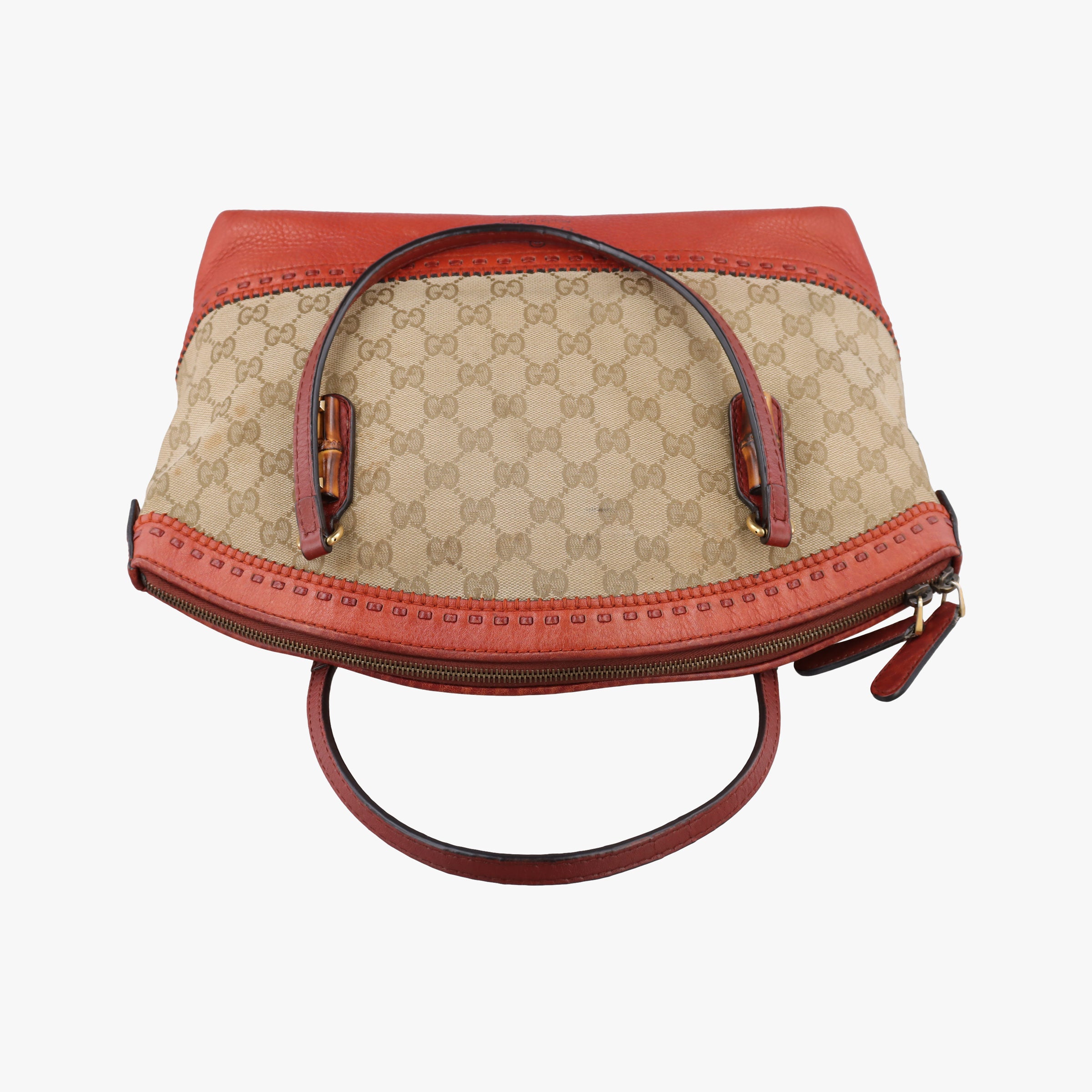 Pre-owned Gucci Bamboo Brown GGCanvas×Leather 339002 handbag | stylenewstar
