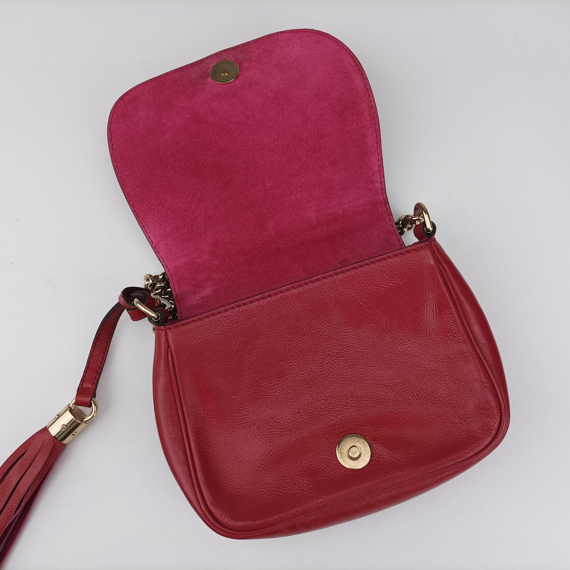 Pre-owned Gucci Soho RoseRed Patent Leather 323190 shoulderbag | stylenewstar