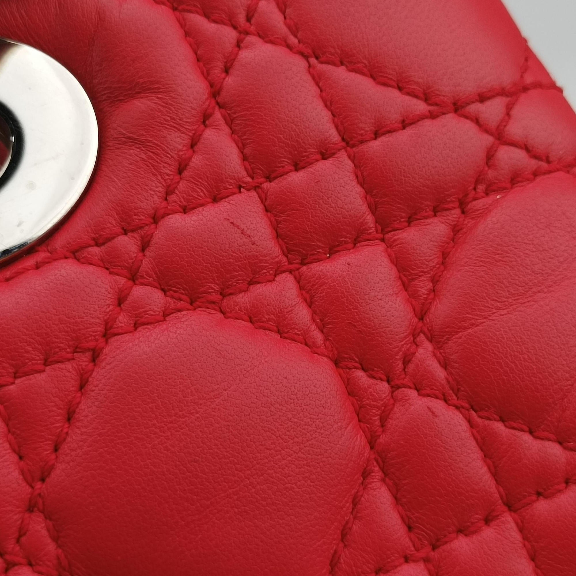 Pre-owned Christian Dior Cannage Dior Soft Shopping Red lambskin  shoulderbag | stylenewstar