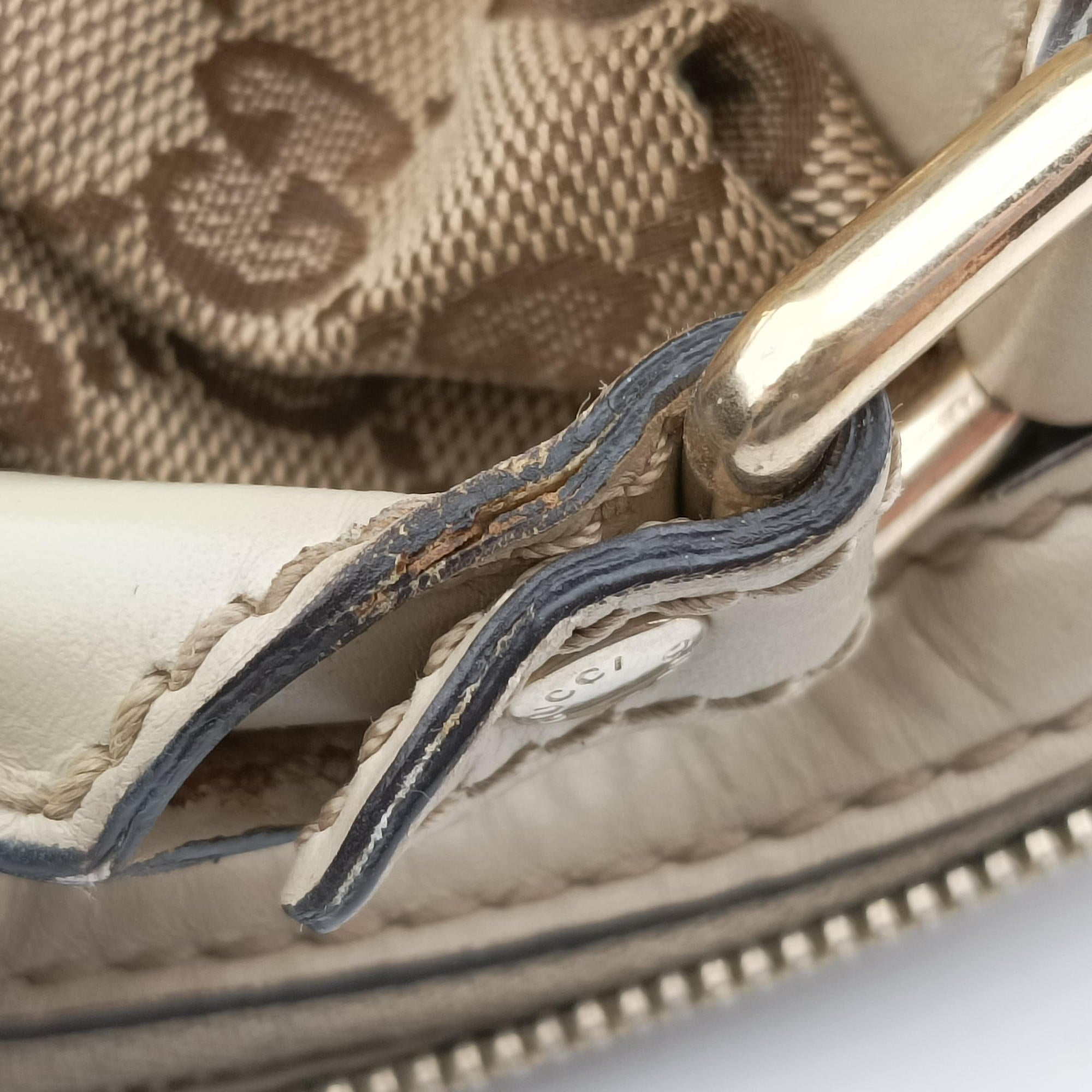 Pre-owned Gucci Sukey GUCCISSIMA Beige×White canvas×leather 223974 handbag | stylenewstar