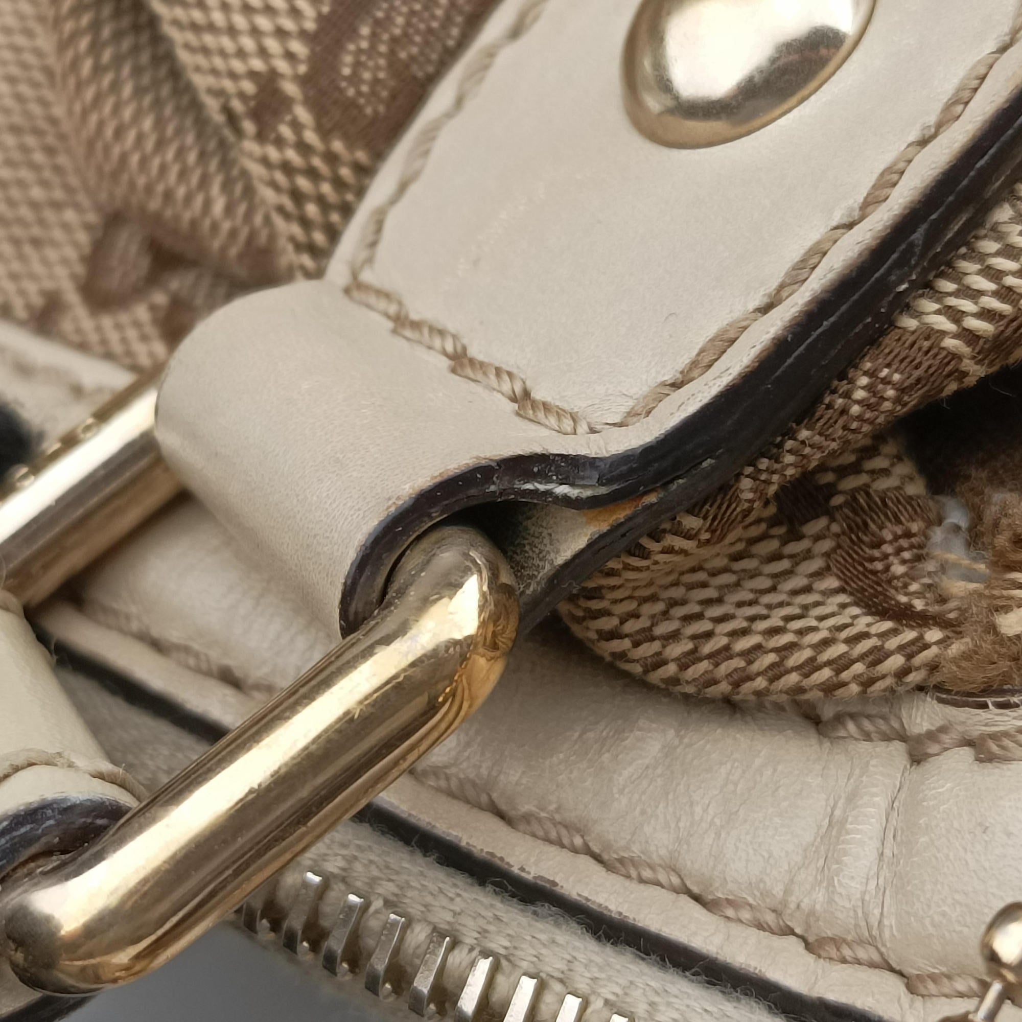 Pre-owned Gucci Sukey GUCCISSIMA Beige×White canvas×leather 223974 handbag | stylenewstar
