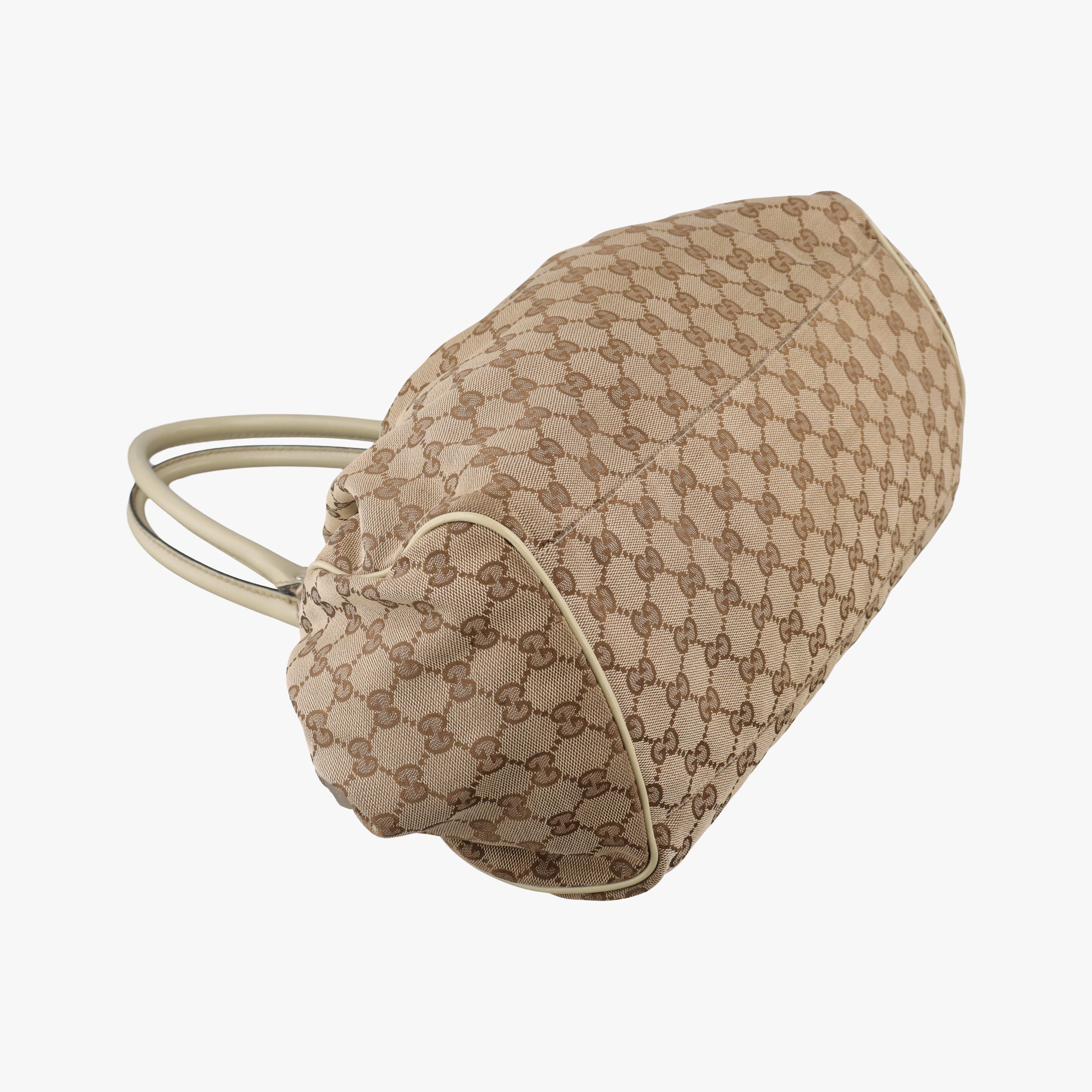 Pre-owned Gucci Sukey GUCCISSIMA Beige×White canvas×leather 223974 handbag | stylenewstar
