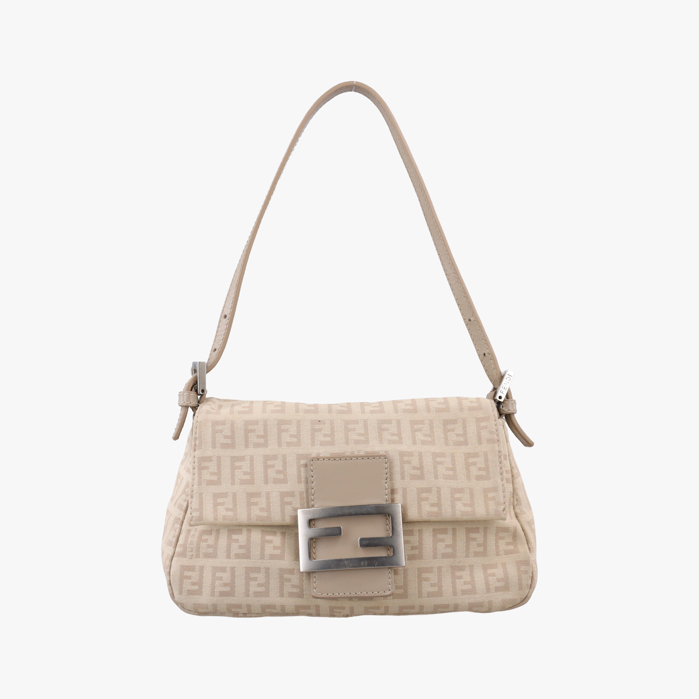 Pre-owned Fendi Baguette Beige Jacquard 8BR180 shoulderbag | stylenewstar