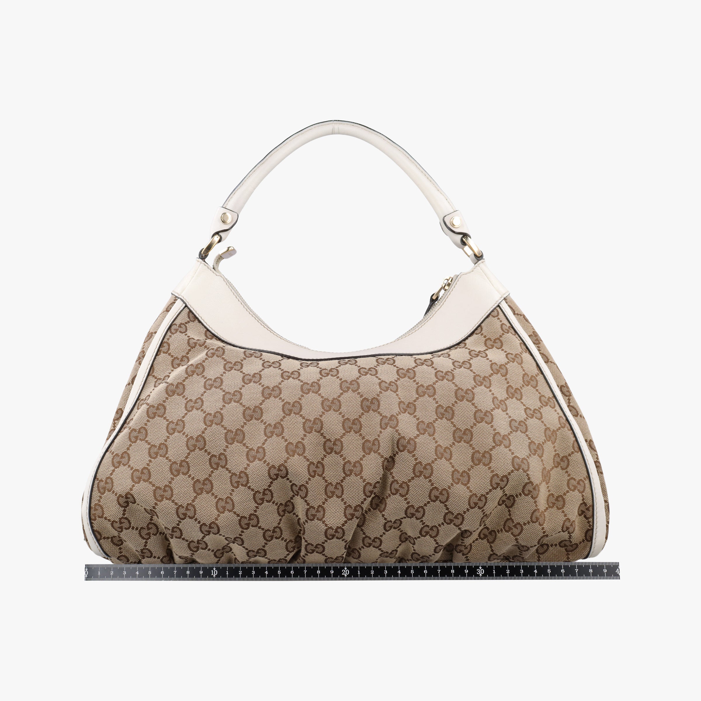 Secondhand Gucci Abbey D-ring Hobo Beige×White canvas×leather 189833 handbag | stylenewstar