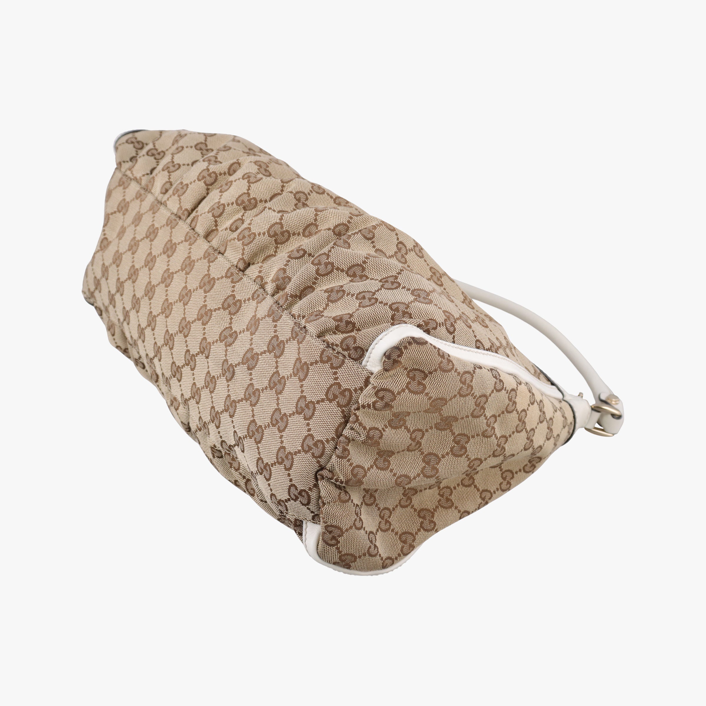 Secondhand Gucci Abbey D-ring Hobo Beige×White canvas×leather 189833 handbag | stylenewstar