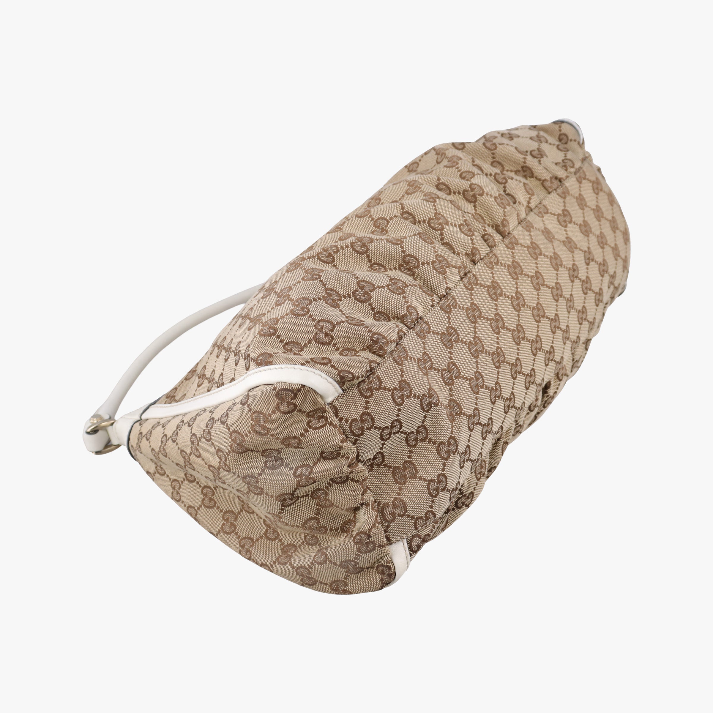 Secondhand Gucci Abbey D-ring Hobo Beige×White canvas×leather 189833 handbag | stylenewstar