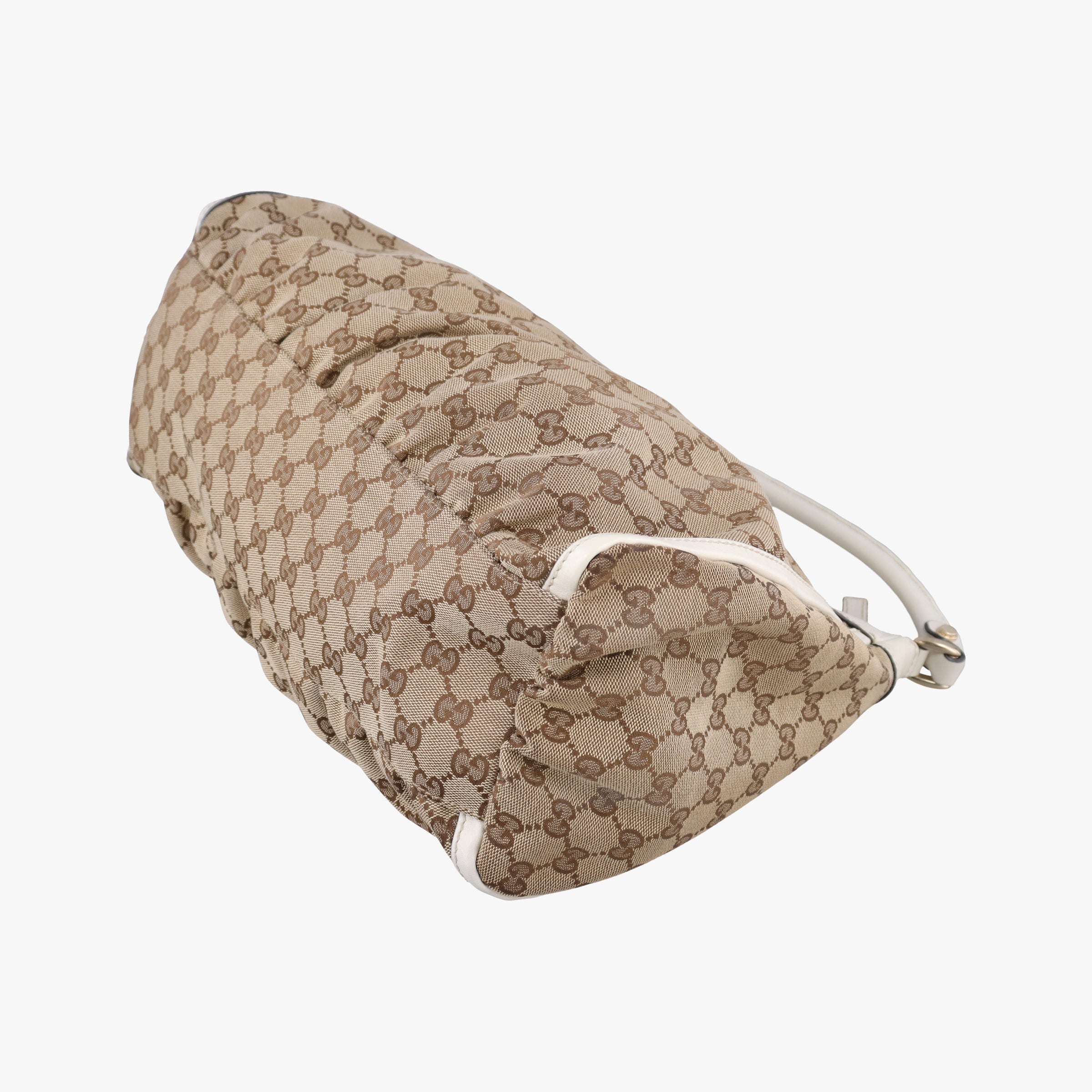 Secondhand Gucci Abbey D-ring Hobo Beige×White canvas×leather 189833 handbag | stylenewstar