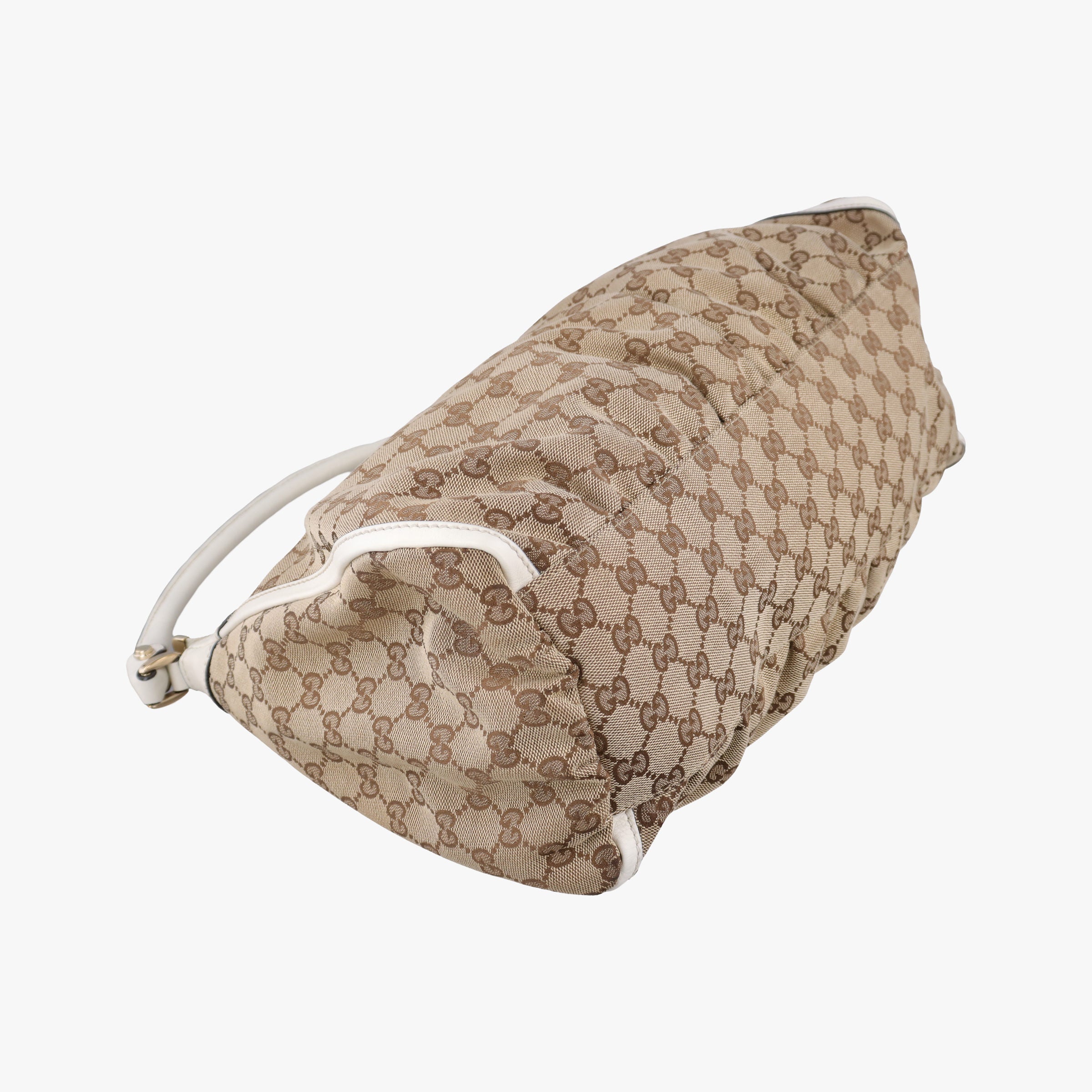 Secondhand Gucci Abbey D-ring Hobo Beige×White canvas×leather 189833 handbag | stylenewstar