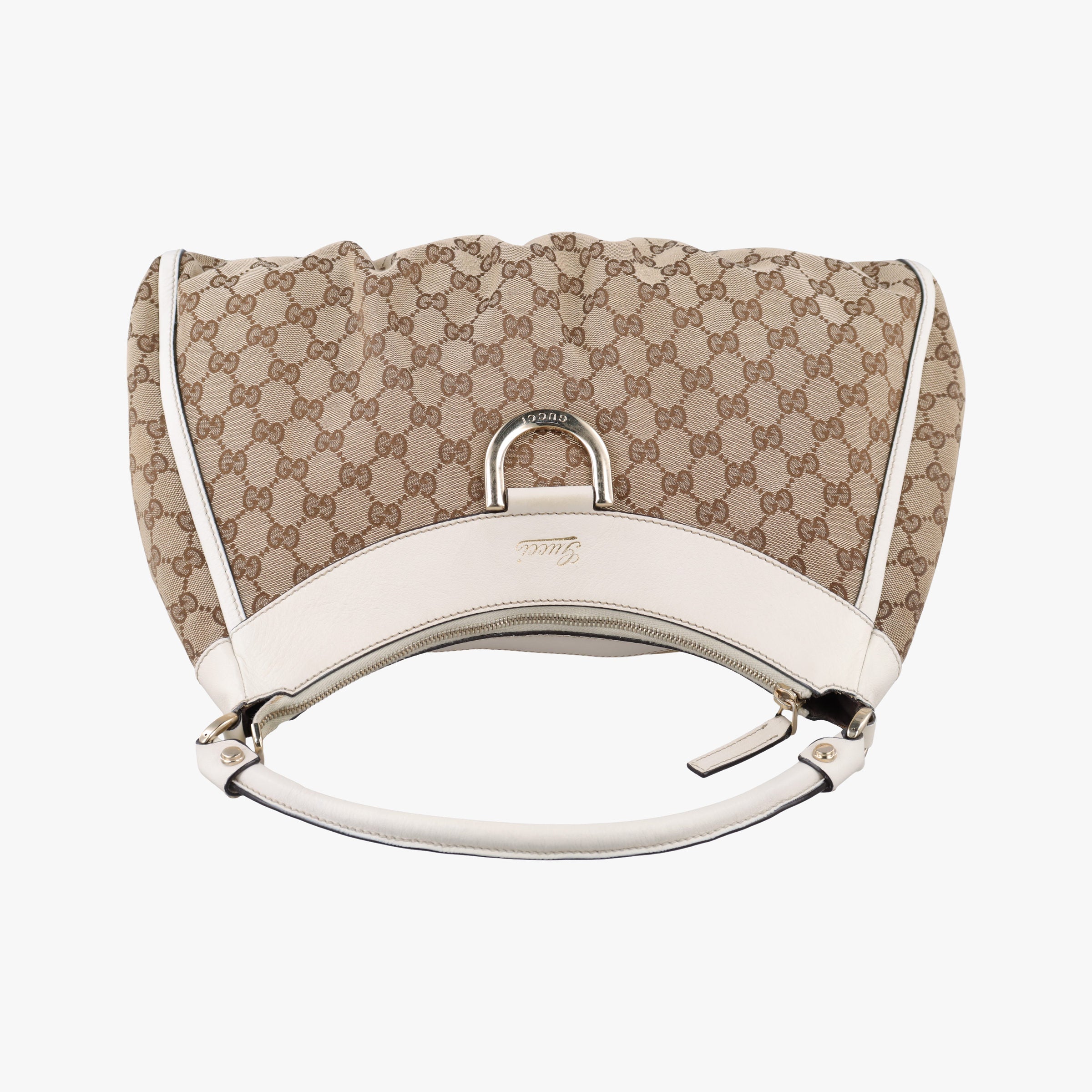 Secondhand Gucci Abbey D-ring Hobo Beige×White canvas×leather 189833 handbag | stylenewstar