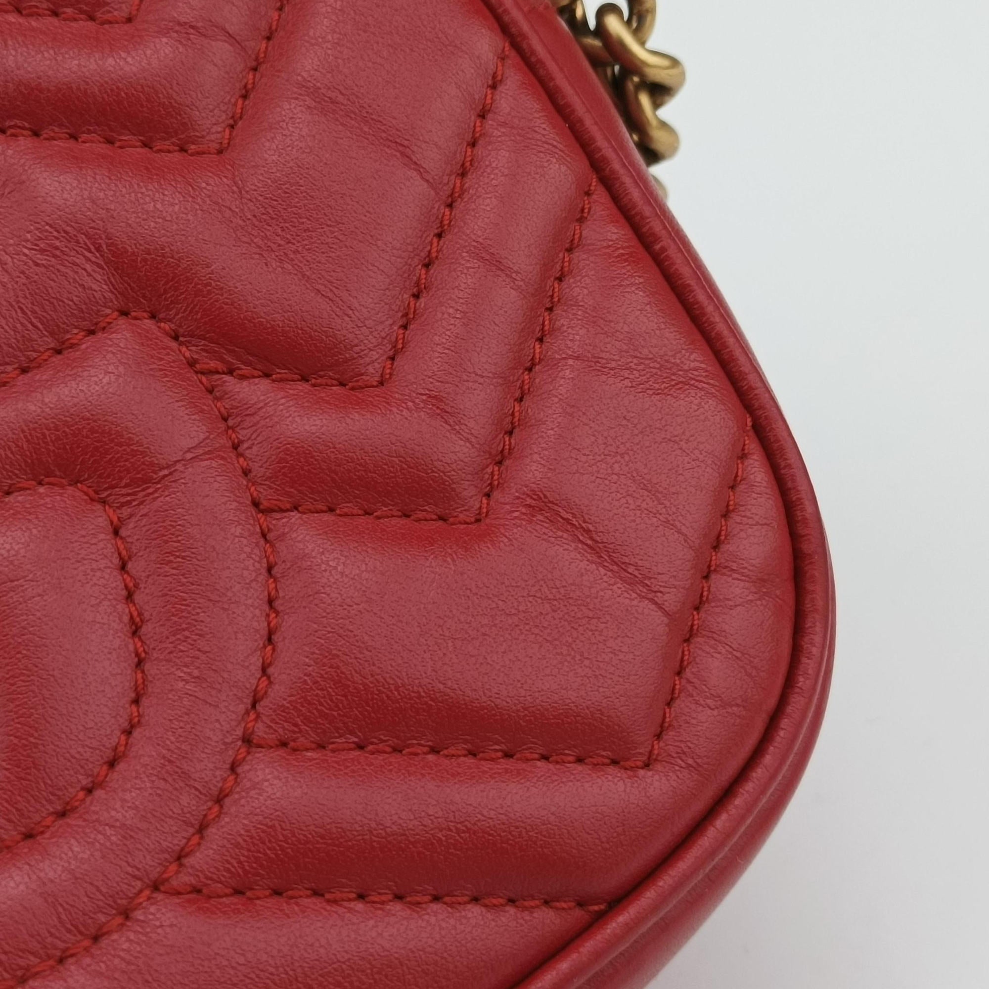 Pre-owned Gucci GG Marmont Red Leather 448065 shoulderbag | stylenewstar