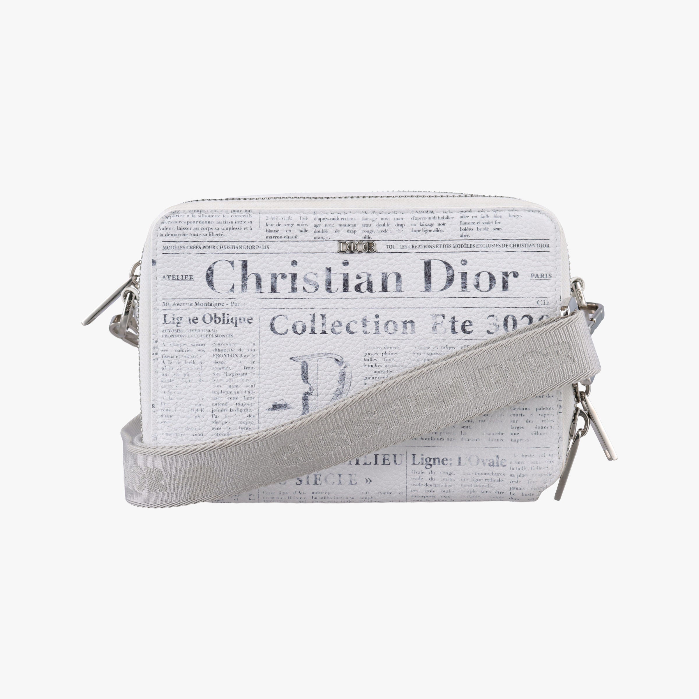 Vintage Christian Dior Daniel Arsham collaboration Newspaper Print White Leather  shoulderbag | stylenewstar