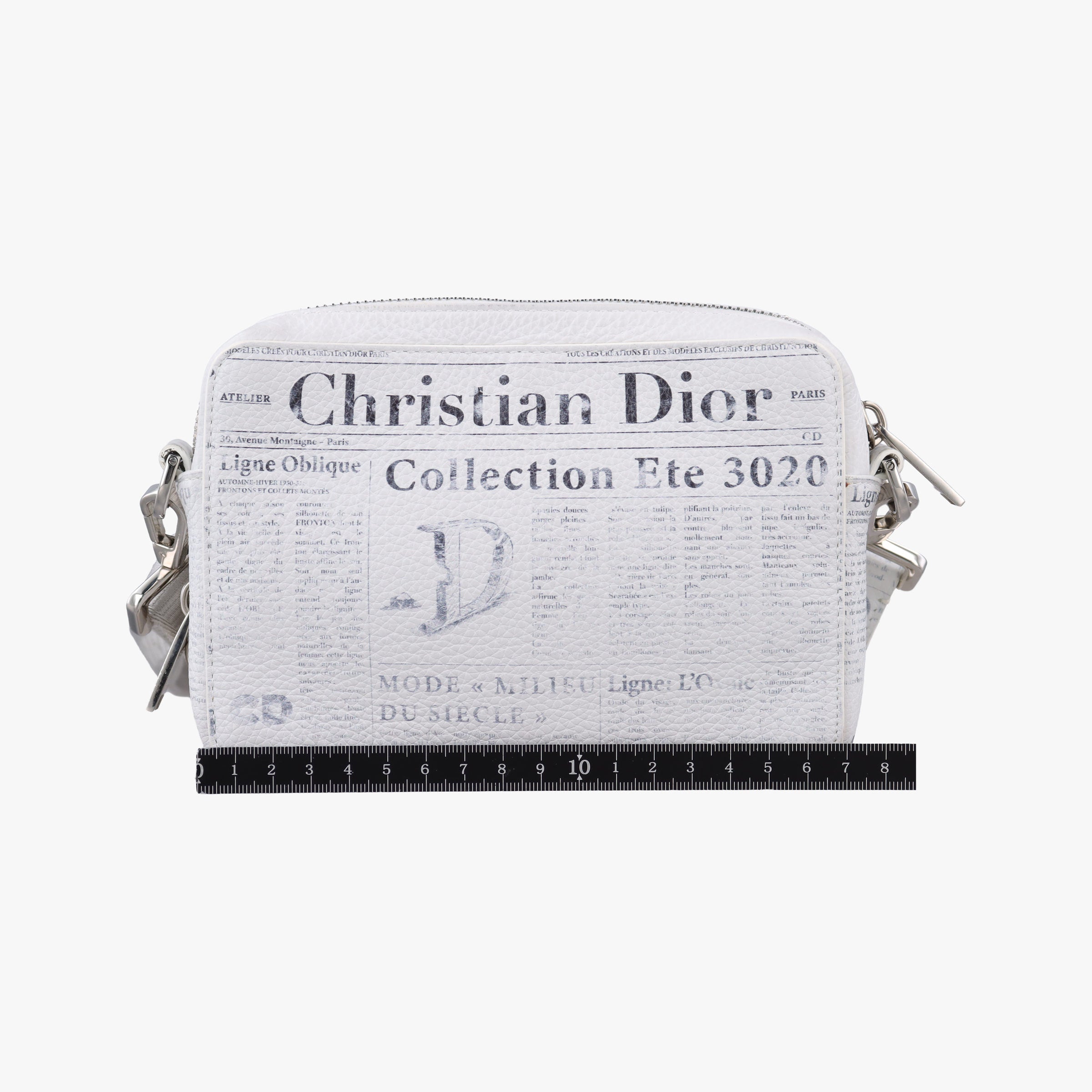 Vintage Christian Dior Daniel Arsham collaboration Newspaper Print White Leather  shoulderbag | stylenewstar