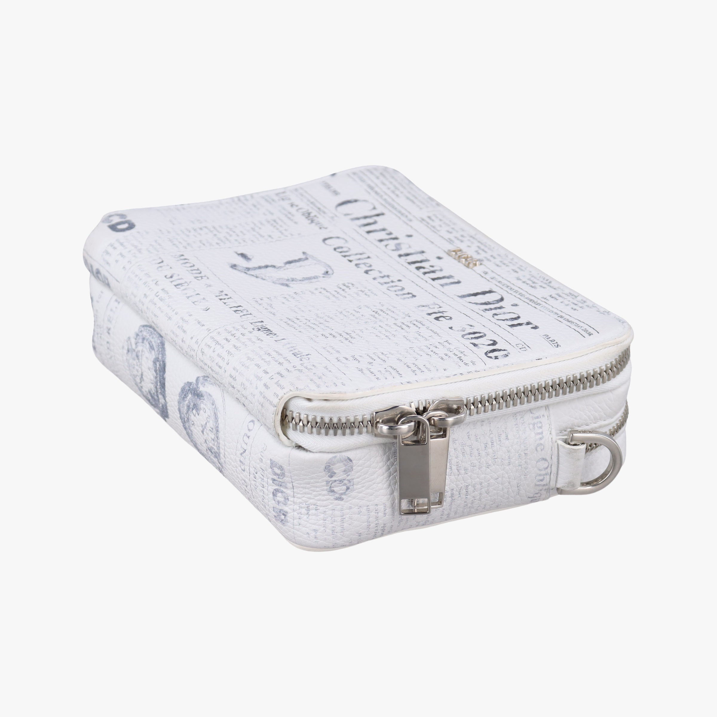 Vintage Christian Dior Daniel Arsham collaboration Newspaper Print White Leather  shoulderbag | stylenewstar