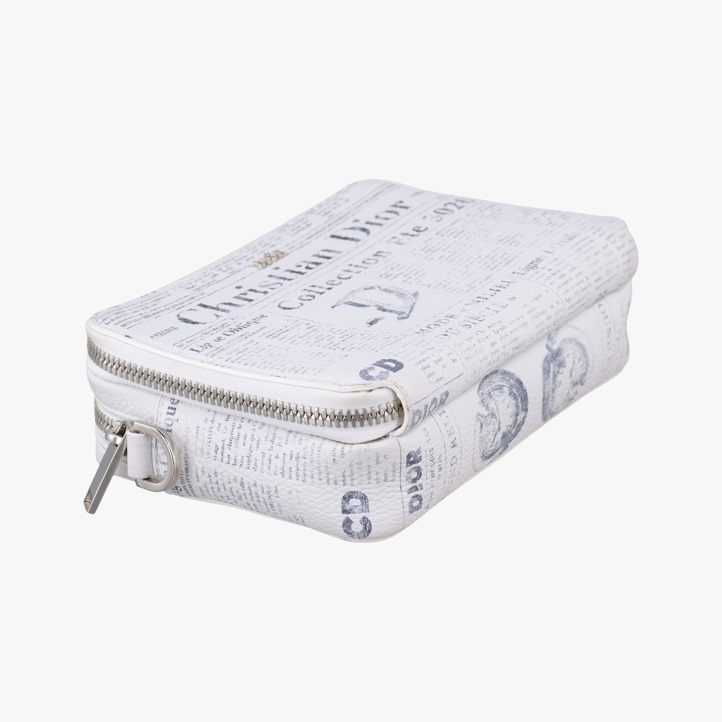 Vintage Christian Dior Daniel Arsham collaboration Newspaper Print White Leather  shoulderbag | stylenewstar