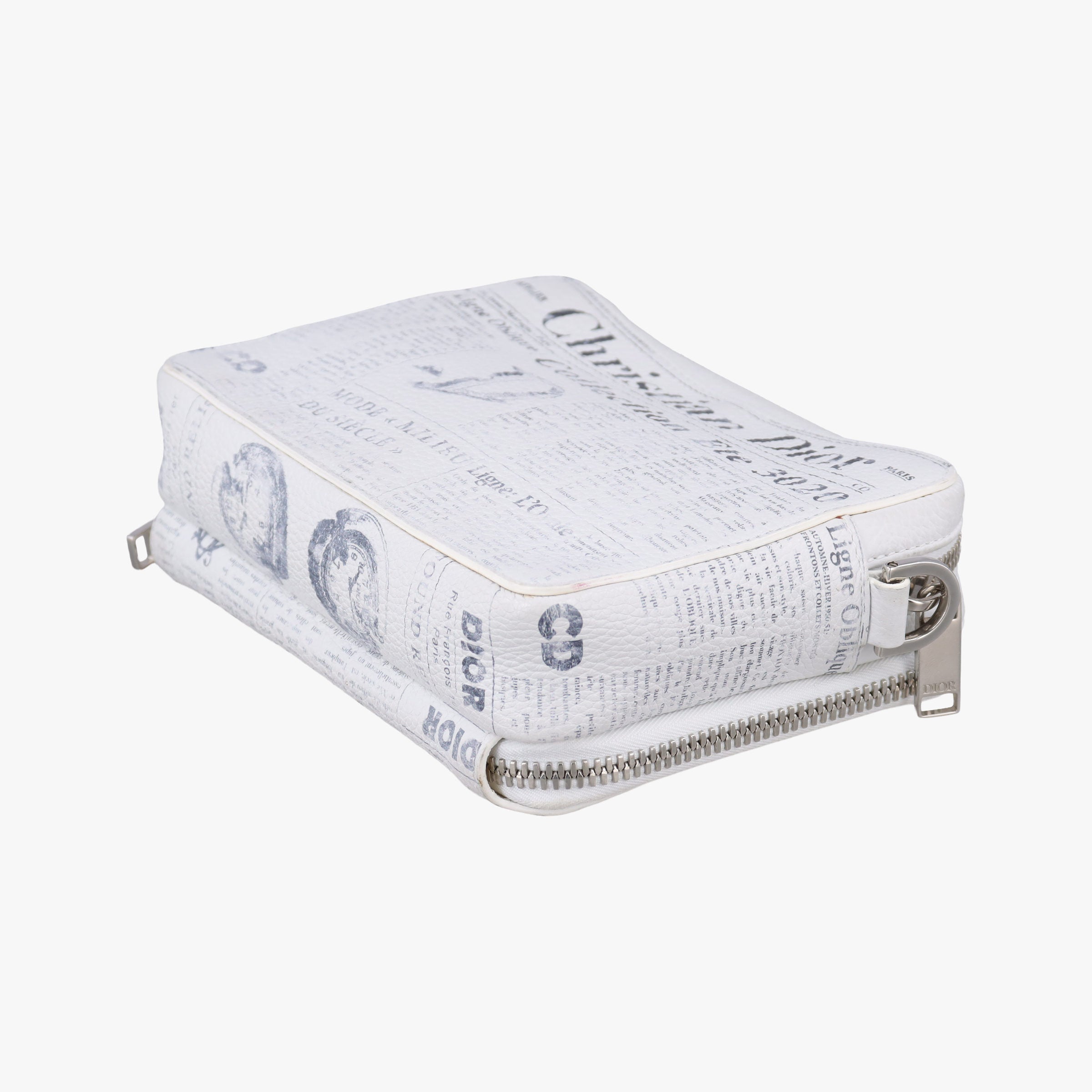 Vintage Christian Dior Daniel Arsham collaboration Newspaper Print White Leather  shoulderbag | stylenewstar