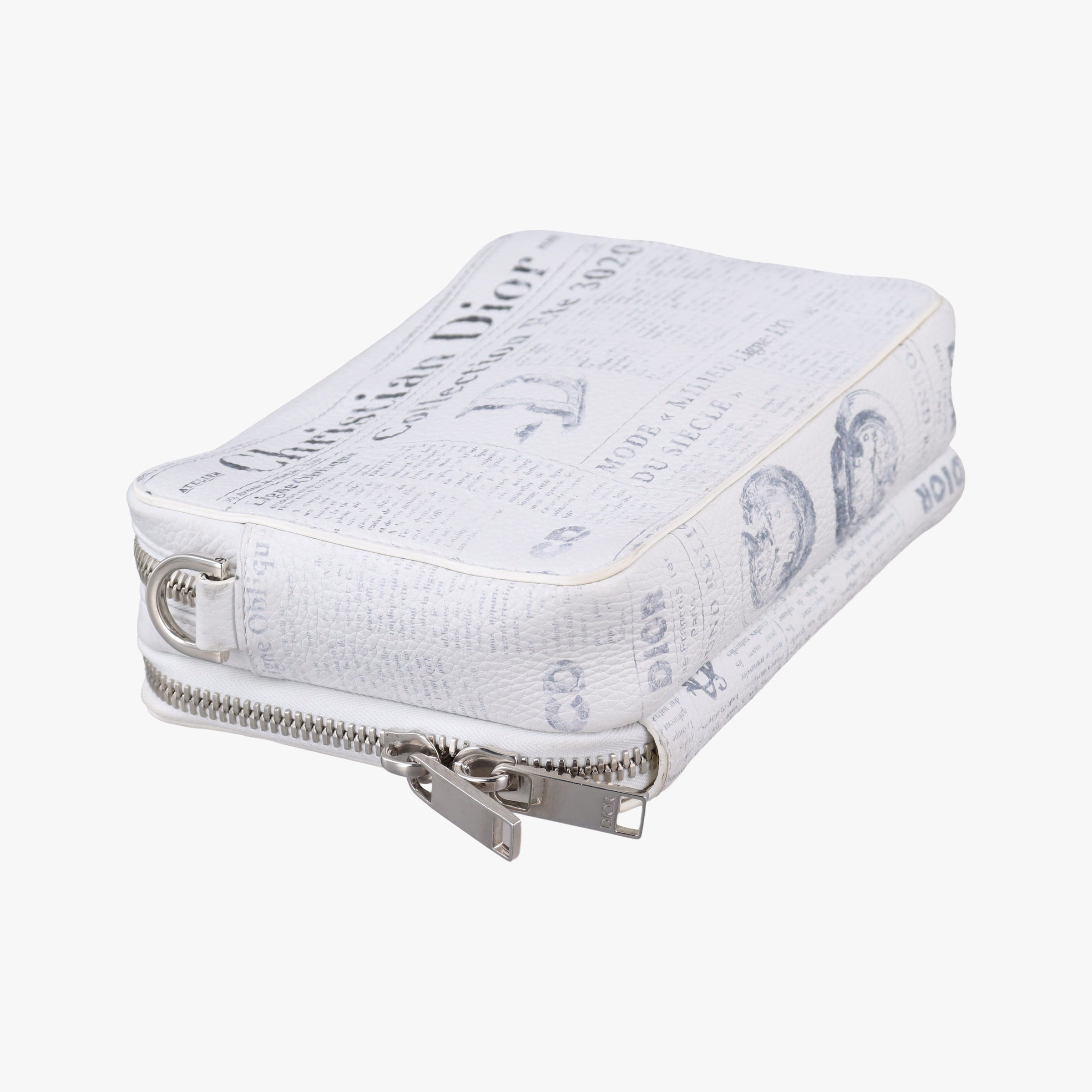 Vintage Christian Dior Daniel Arsham collaboration Newspaper Print White Leather  shoulderbag | stylenewstar