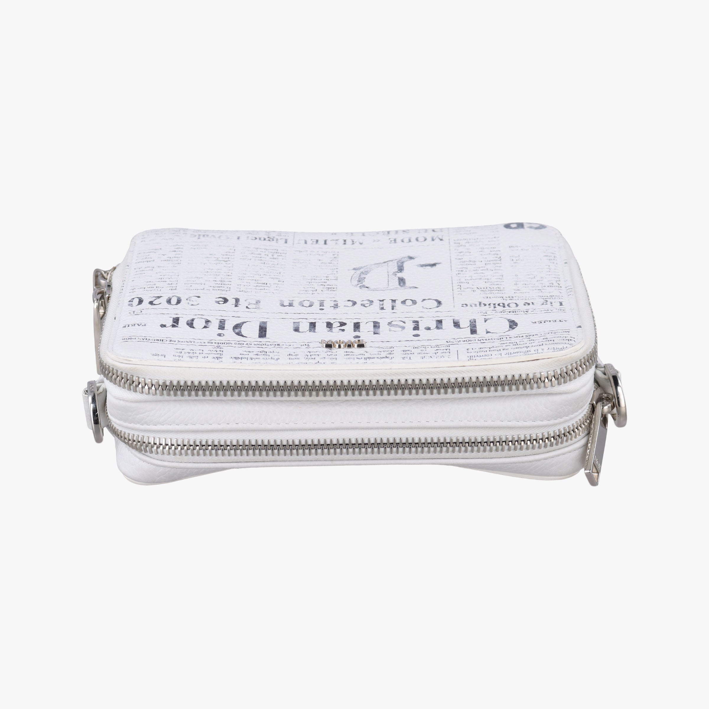 Vintage Christian Dior Daniel Arsham collaboration Newspaper Print White Leather  shoulderbag | stylenewstar