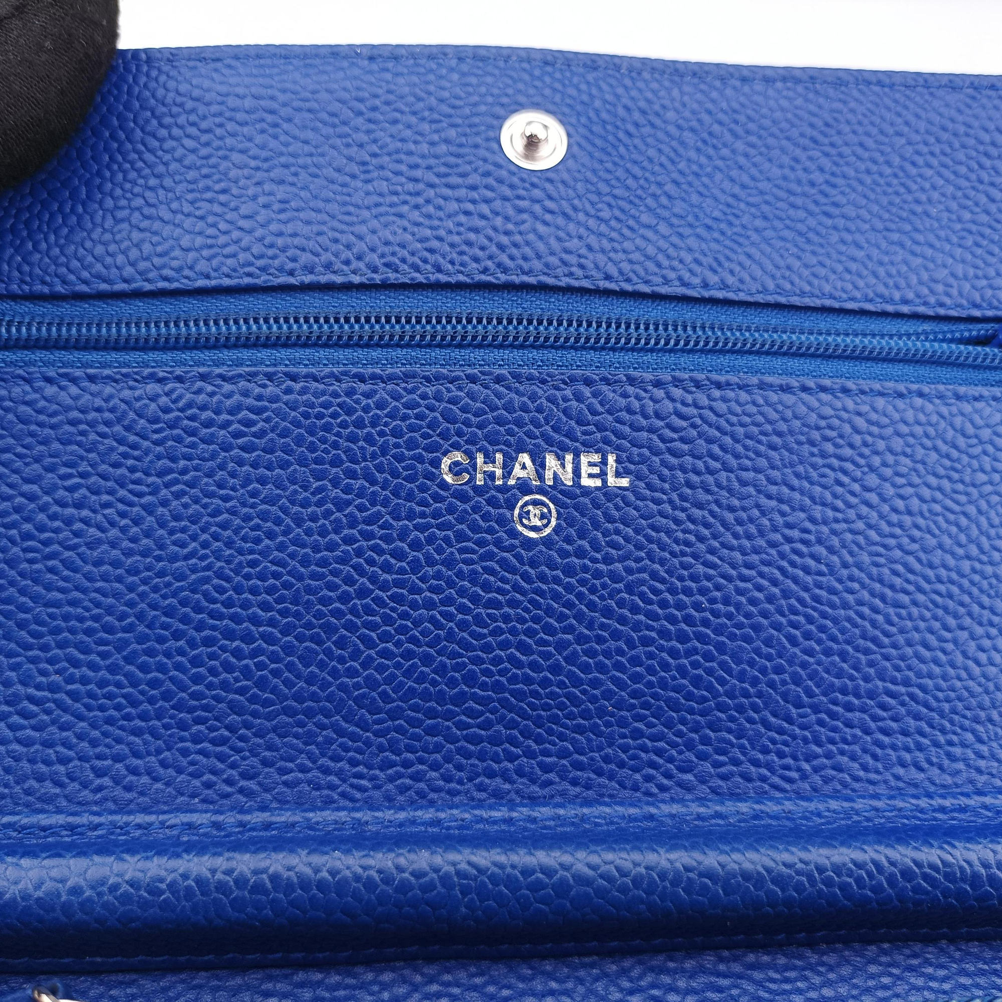 Pre-owned Chanel Caviar Wallet Chain Blue caviar skin A68872 shoulderbag | stylenewstar