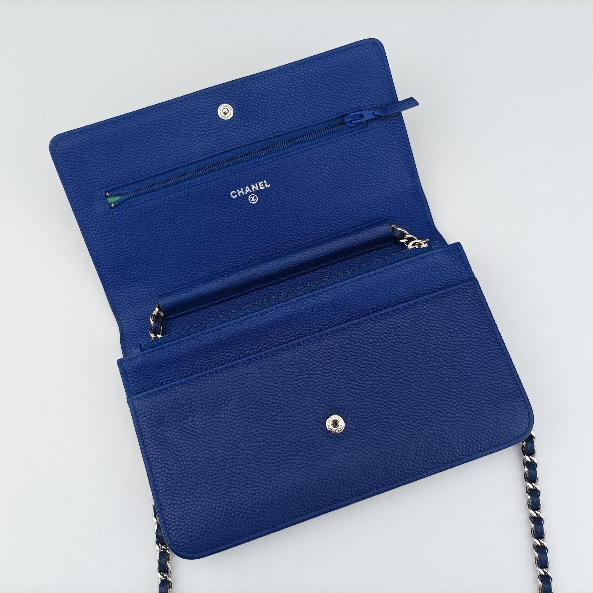 Pre-owned Chanel Caviar Wallet Chain Blue caviar skin A68872 shoulderbag | stylenewstar
