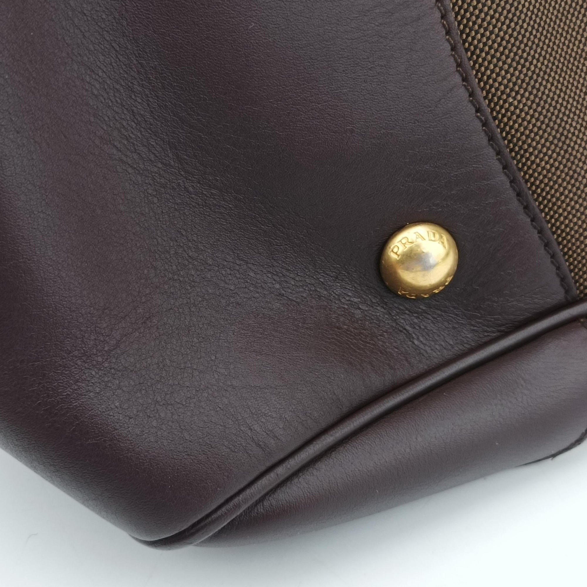 Pre-owned Prada Vitello Daino Trimmed Canapa Logo Frame Brown Fabric × leather BR3508 handbag | stylenewstar
