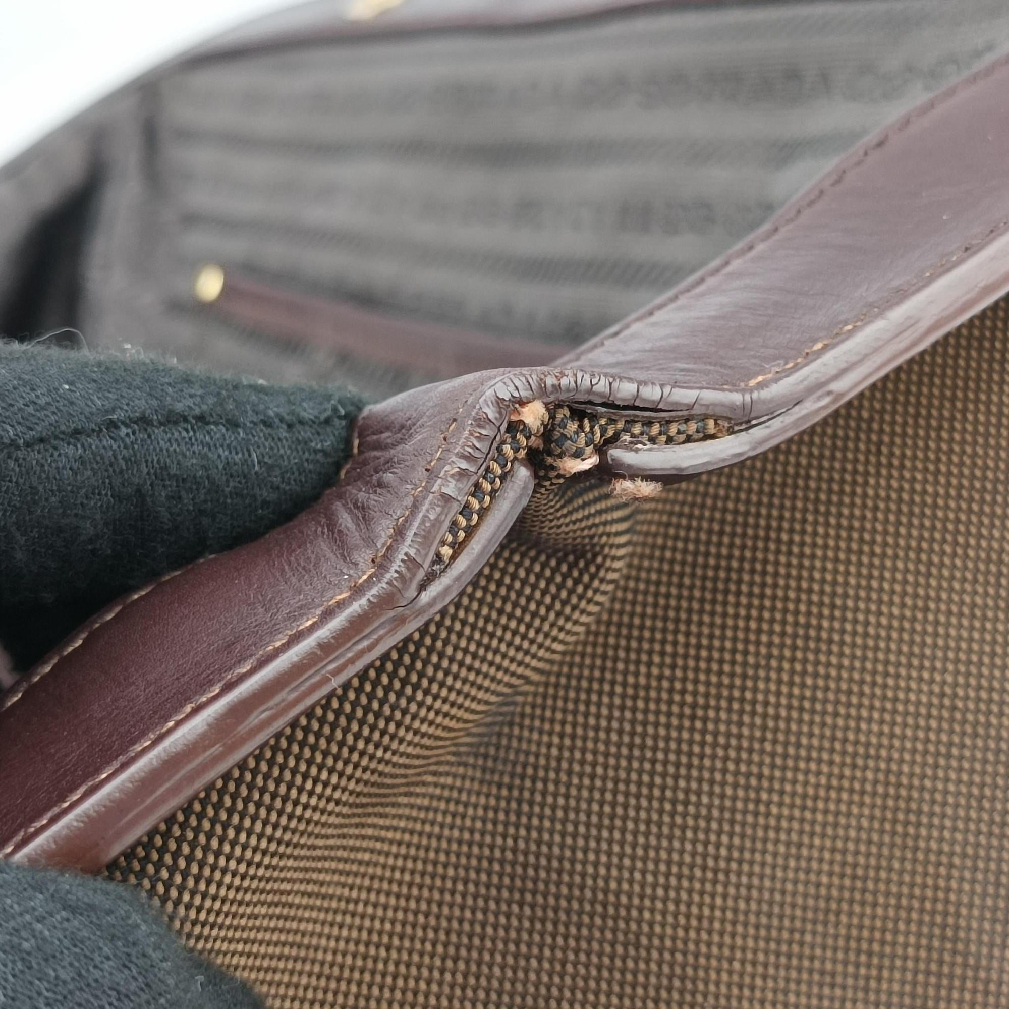 Pre-owned Prada Vitello Daino Trimmed Canapa Logo Frame Brown Fabric × leather BR3508 handbag | stylenewstar