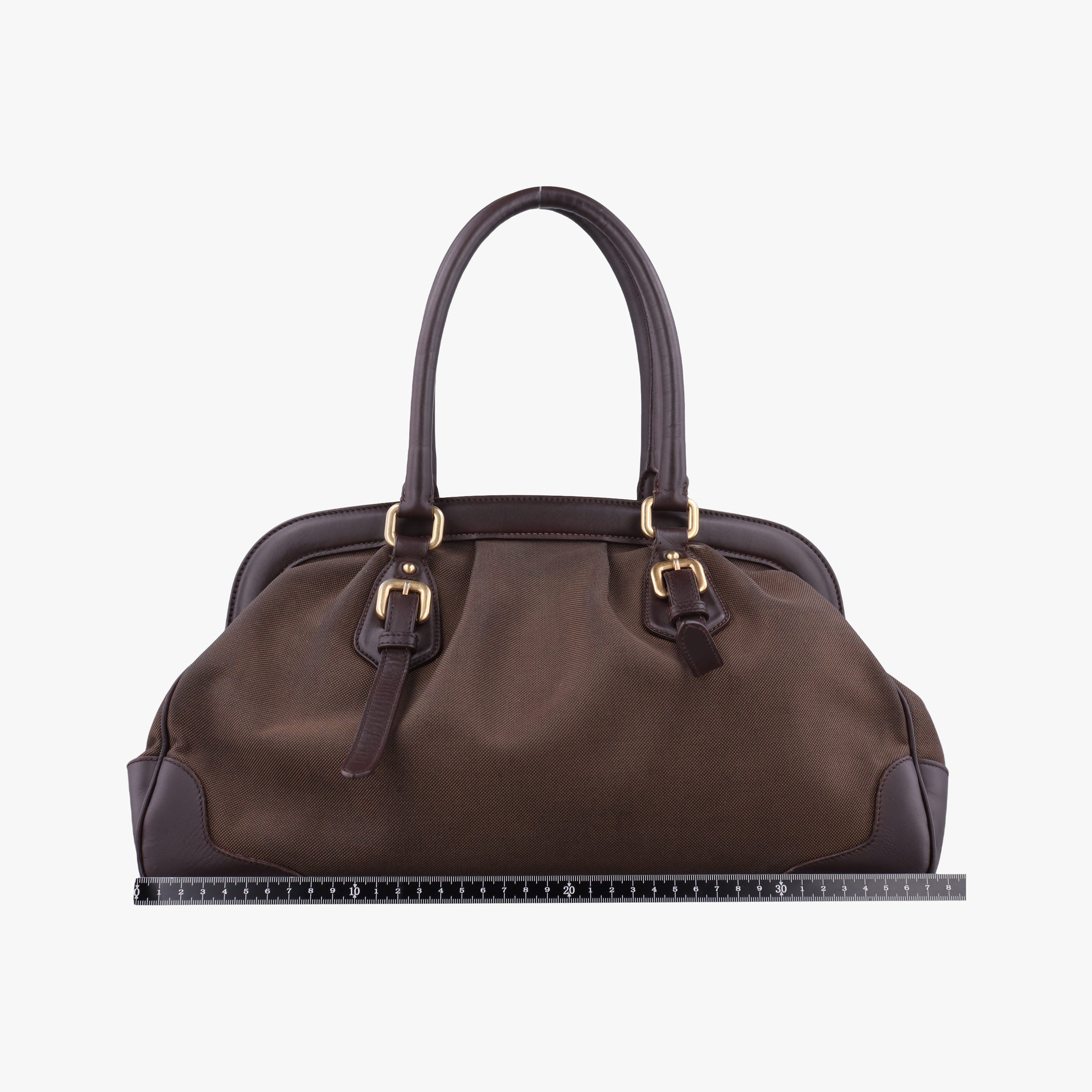 Pre-owned Prada Vitello Daino Trimmed Canapa Logo Frame Brown Fabric × leather BR3508 handbag | stylenewstar