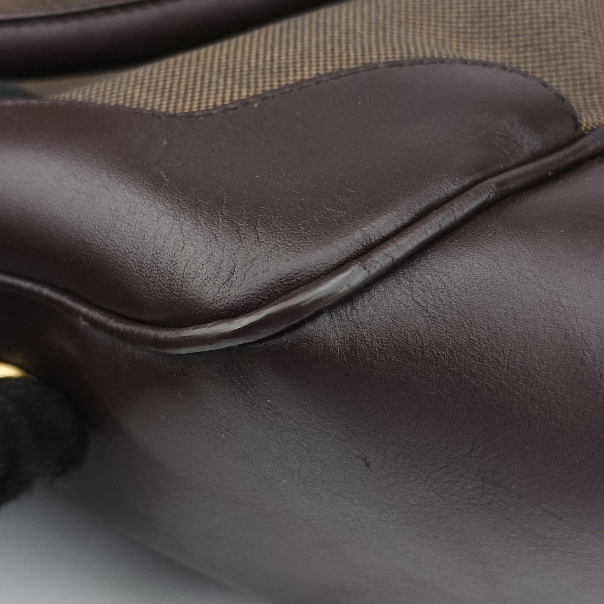 Pre-owned Prada Vitello Daino Trimmed Canapa Logo Frame Brown Fabric × leather BR3508 handbag | stylenewstar