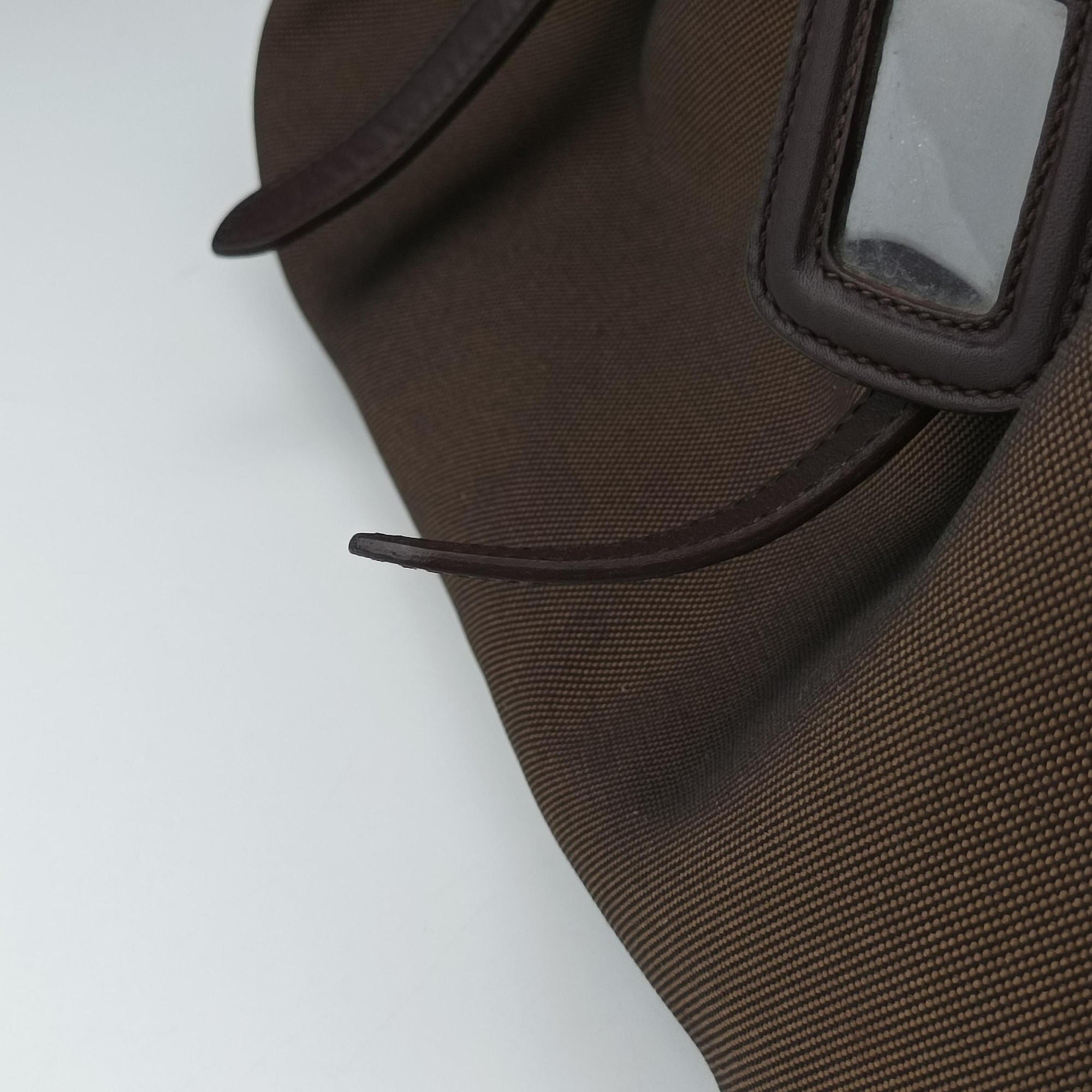 Pre-owned Prada Vitello Daino Trimmed Canapa Logo Frame Brown Fabric × leather BR3508 handbag | stylenewstar