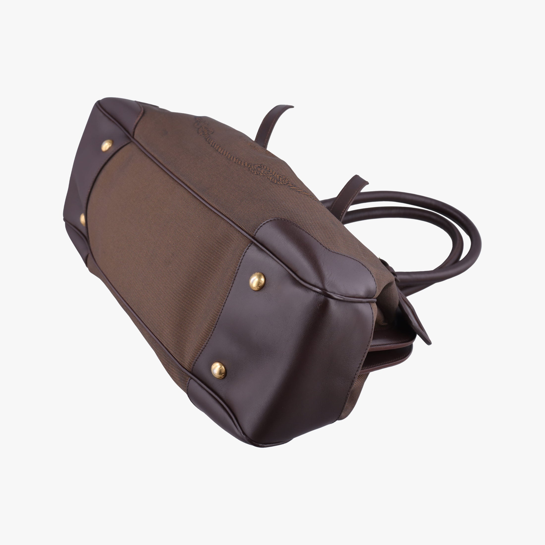 Pre-owned Prada Vitello Daino Trimmed Canapa Logo Frame Brown Fabric × leather BR3508 handbag | stylenewstar