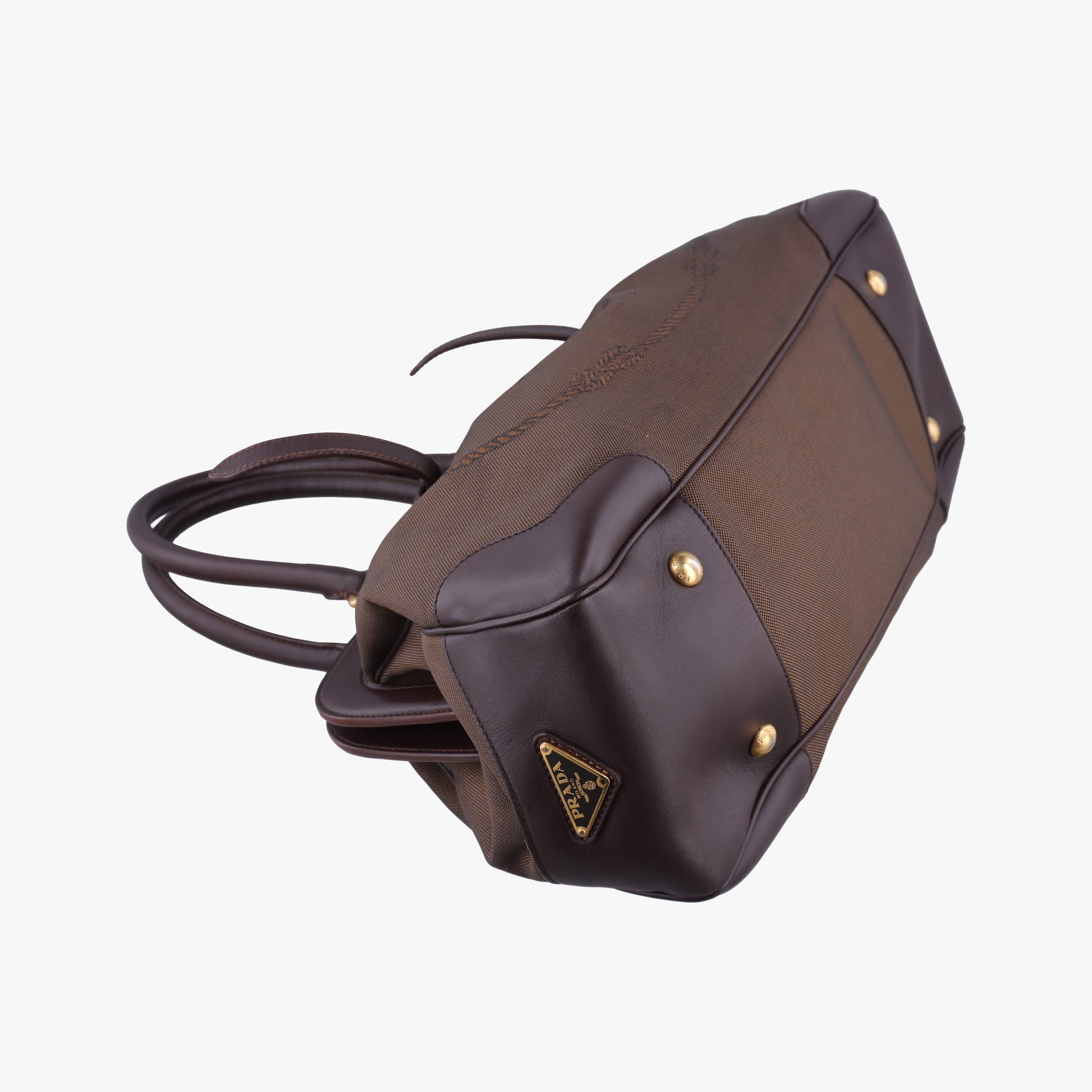 Pre-owned Prada Vitello Daino Trimmed Canapa Logo Frame Brown Fabric × leather BR3508 handbag | stylenewstar