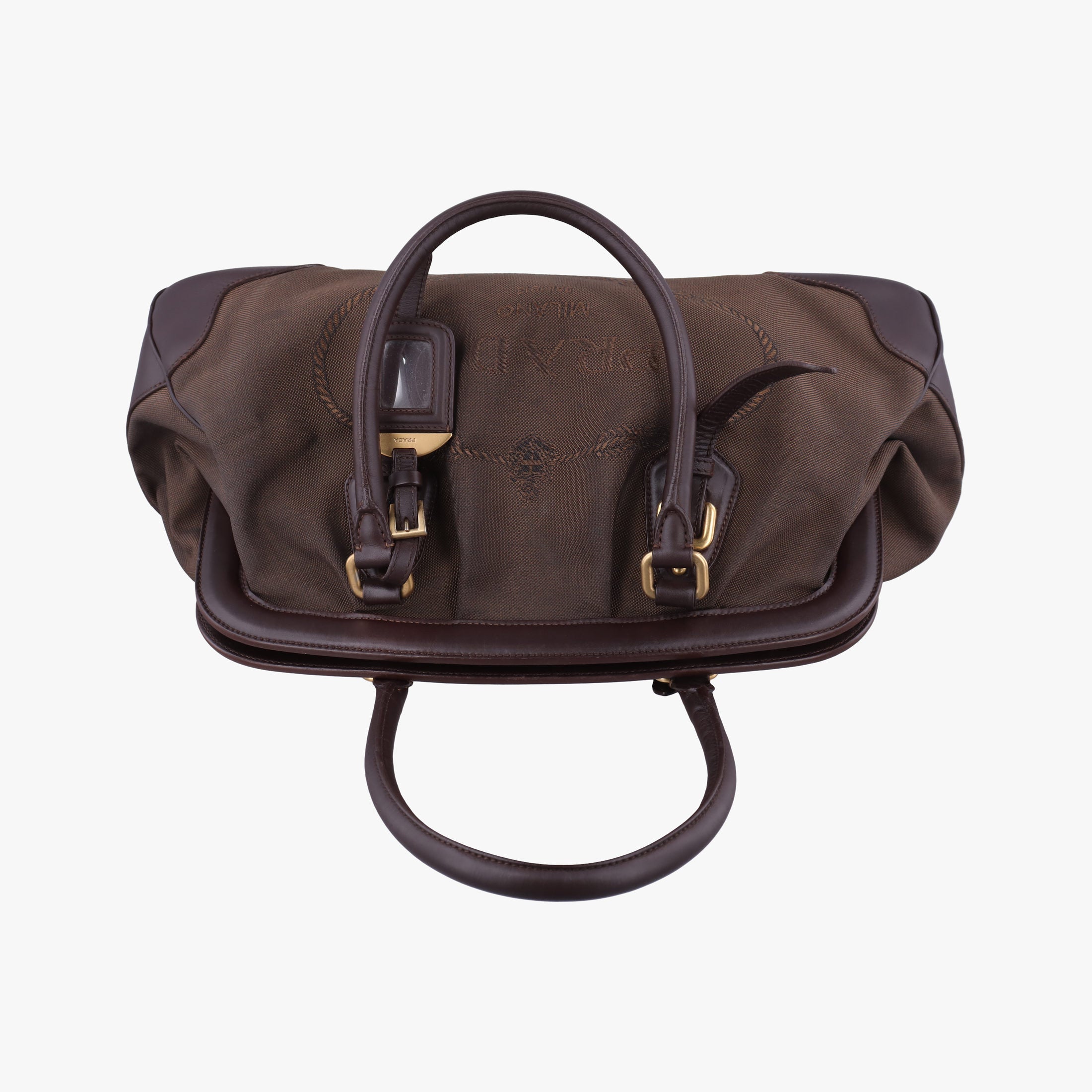 Pre-owned Prada Vitello Daino Trimmed Canapa Logo Frame Brown Fabric × leather BR3508 handbag | stylenewstar