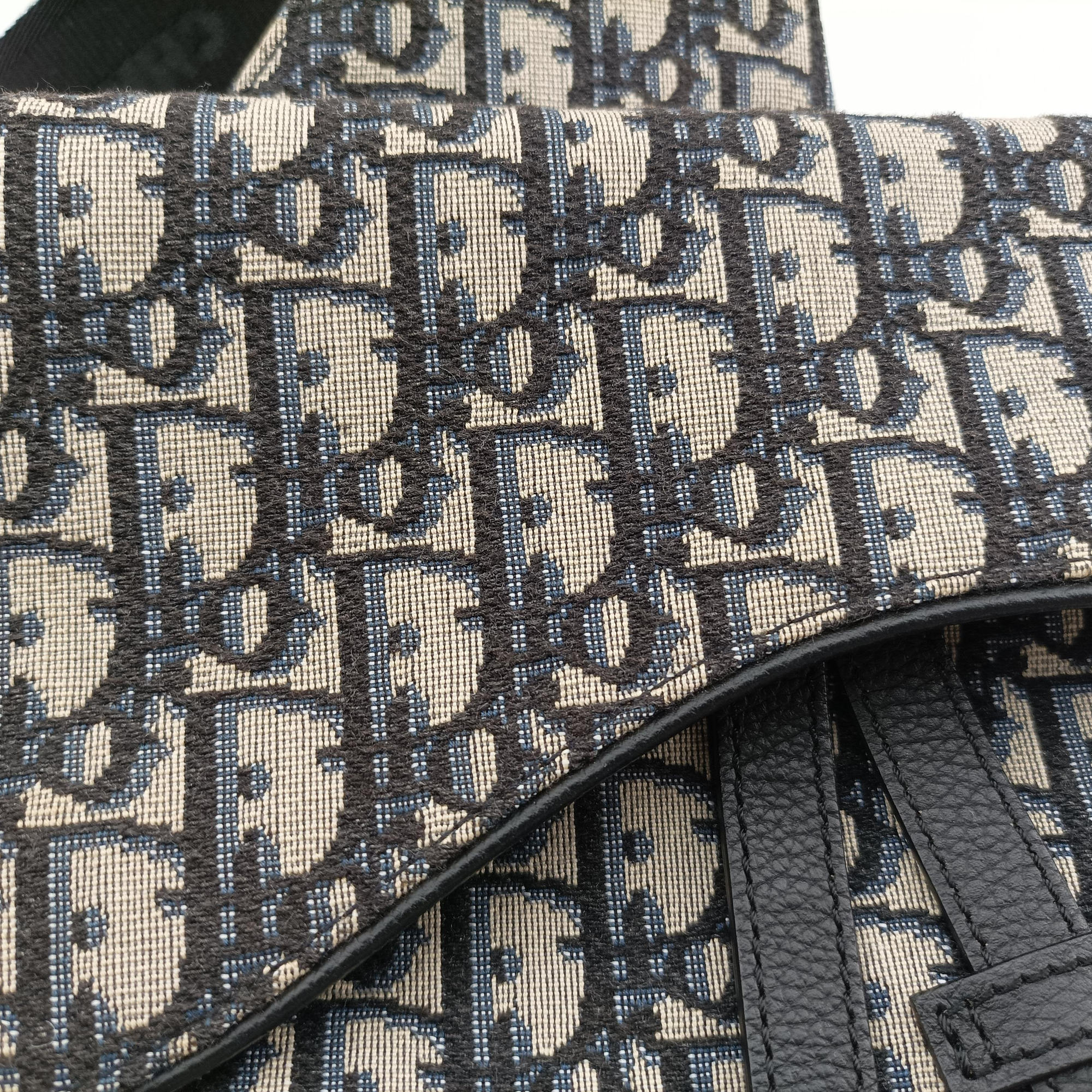 Secondhand Christian Dior saddle Navy×Gray Jacquard  crossbodybag | stylenewstar