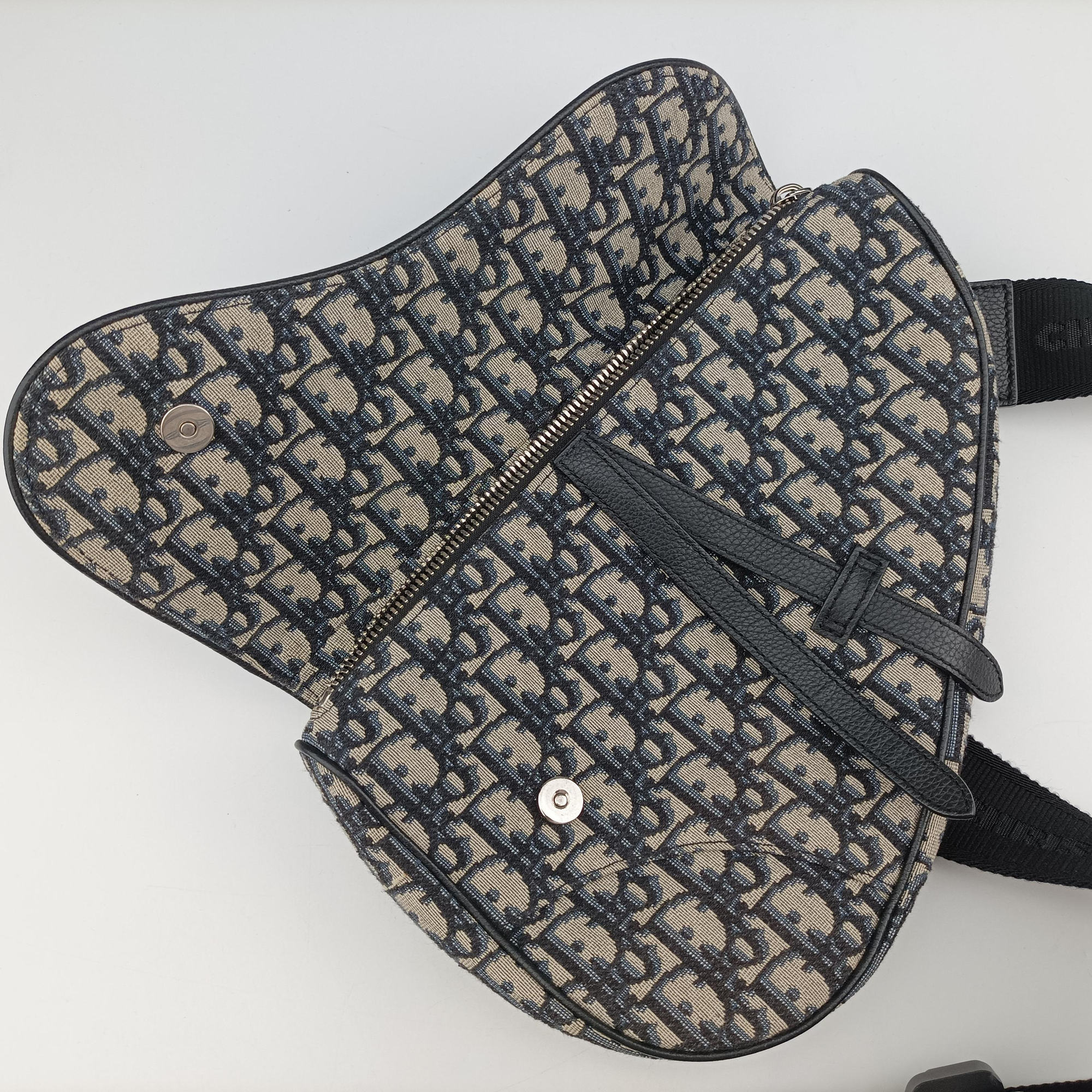 Secondhand Christian Dior saddle Navy×Gray Jacquard  crossbodybag | stylenewstar