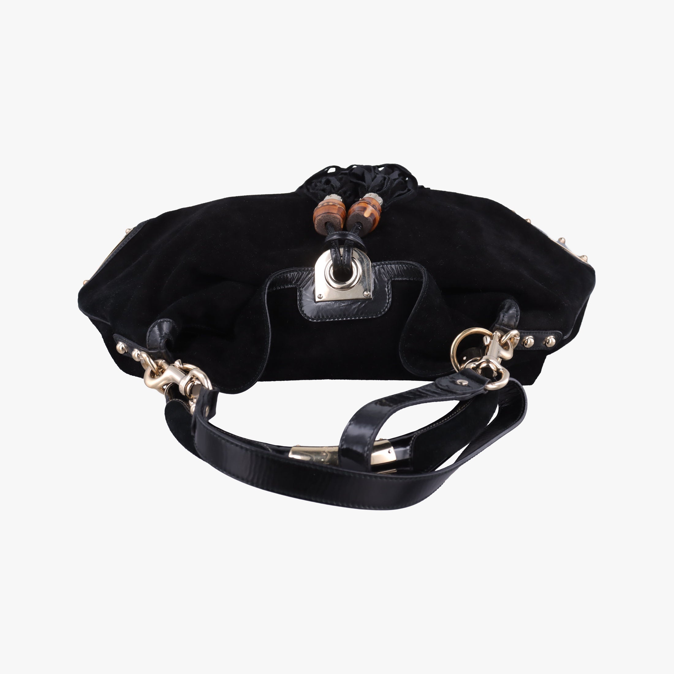 Pre-owned Gucci Bamboo Babouska Indy Hobo Black Suede 177088 shoulderbag | stylenewstar