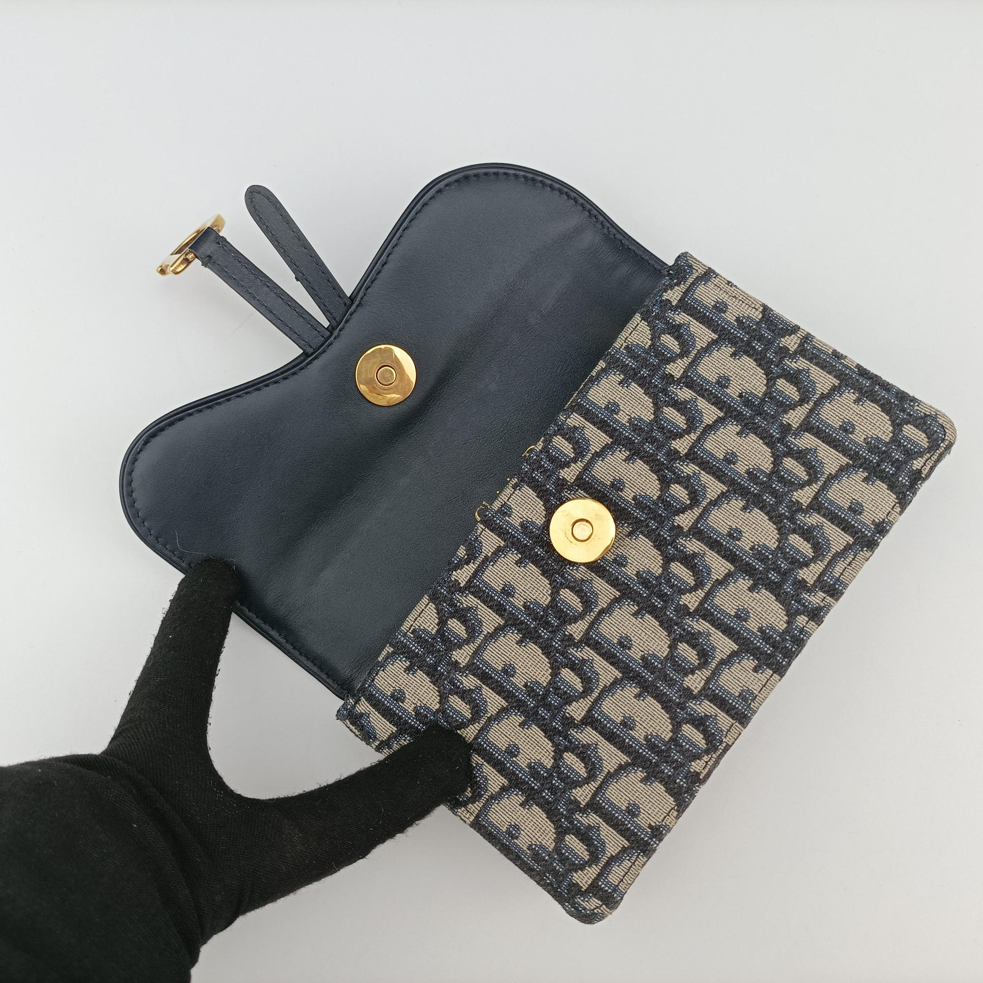 Secondhand Christian Dior Saddle Navy×Gray jacquard  bum bag/waist bag | stylenewstar