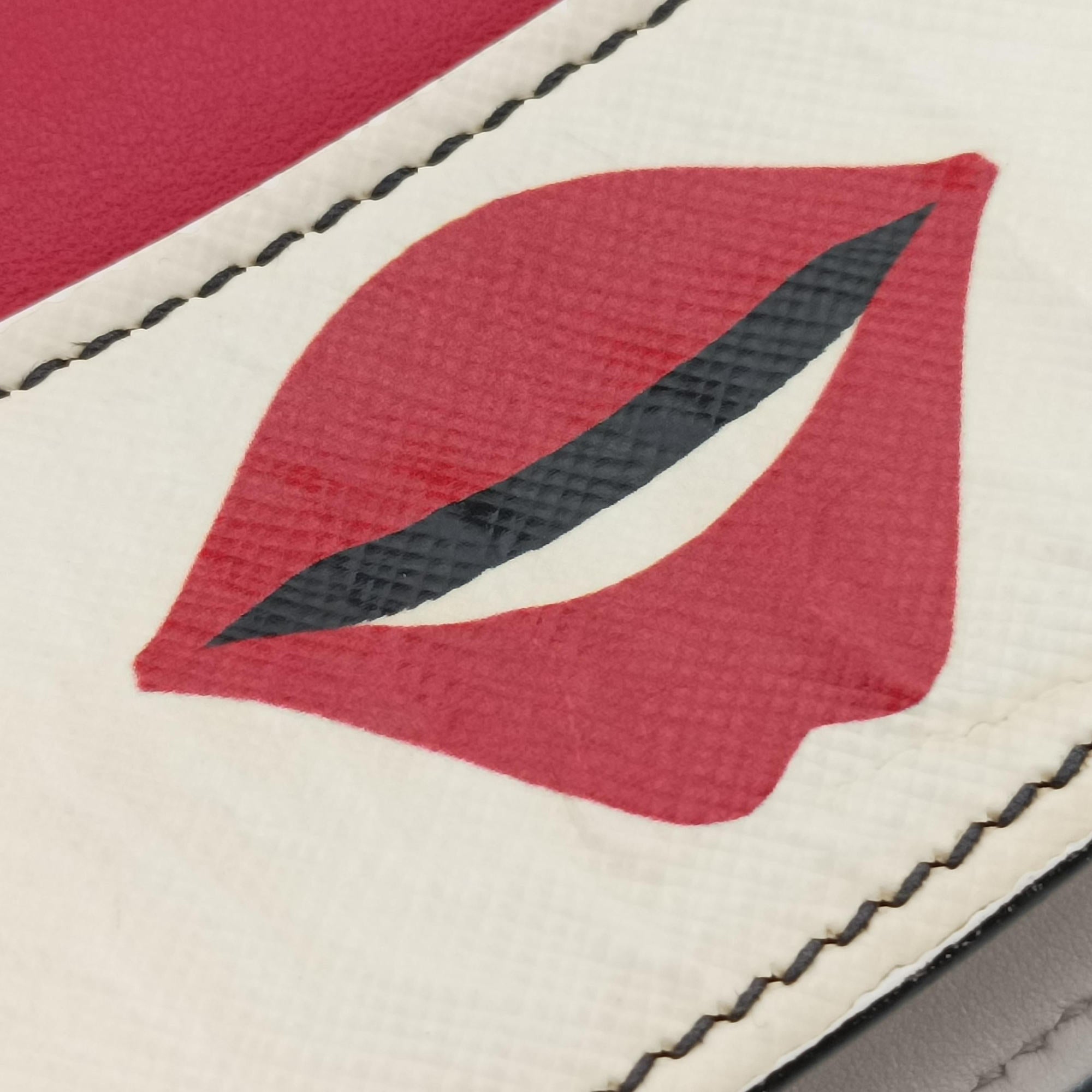 Pre-owned Prada lip print Esplanade Red×white Leather 1BH043 shoulderbag | stylenewstar